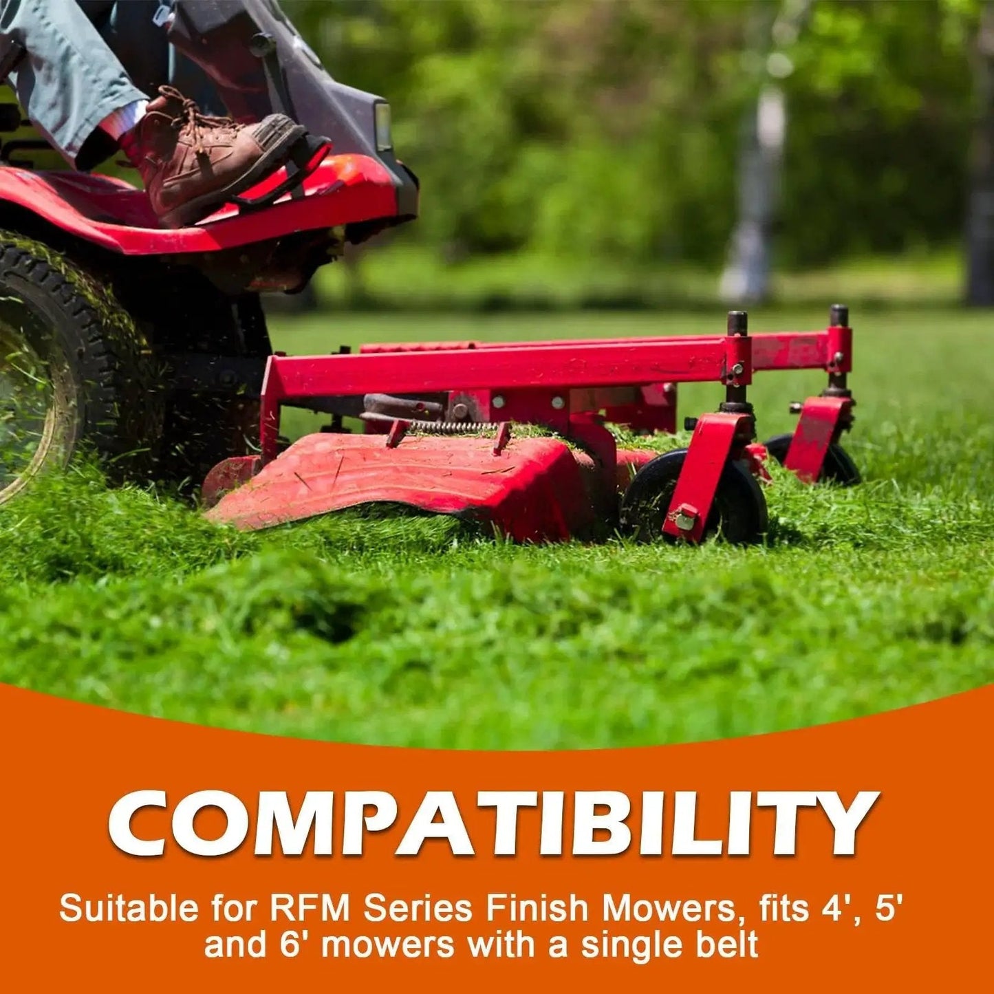 Image showing a lawnmower operating on grass, suitable for RFM Series Finish Mowers, fits 4', 5', and 6' size mowers.