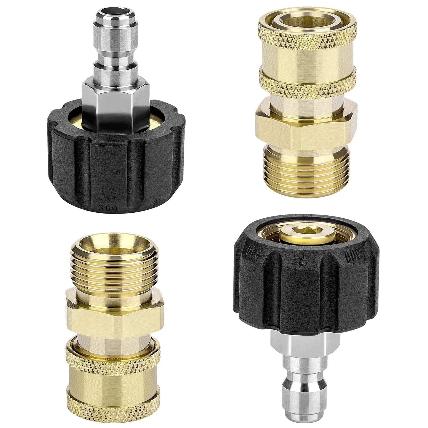 2 Pair M22 Quick Connect Adapter Set For Pressure Washers With 14mm Fittings, 1/4 Inch Quick Connect, Includes M22 14mm Plug And 1/4 Inch Female Couplers, Fits 1/4 Inch Nozzles Or Spray Guns, Not For 3/8 Inch Hoses, Up To 5000 PSI