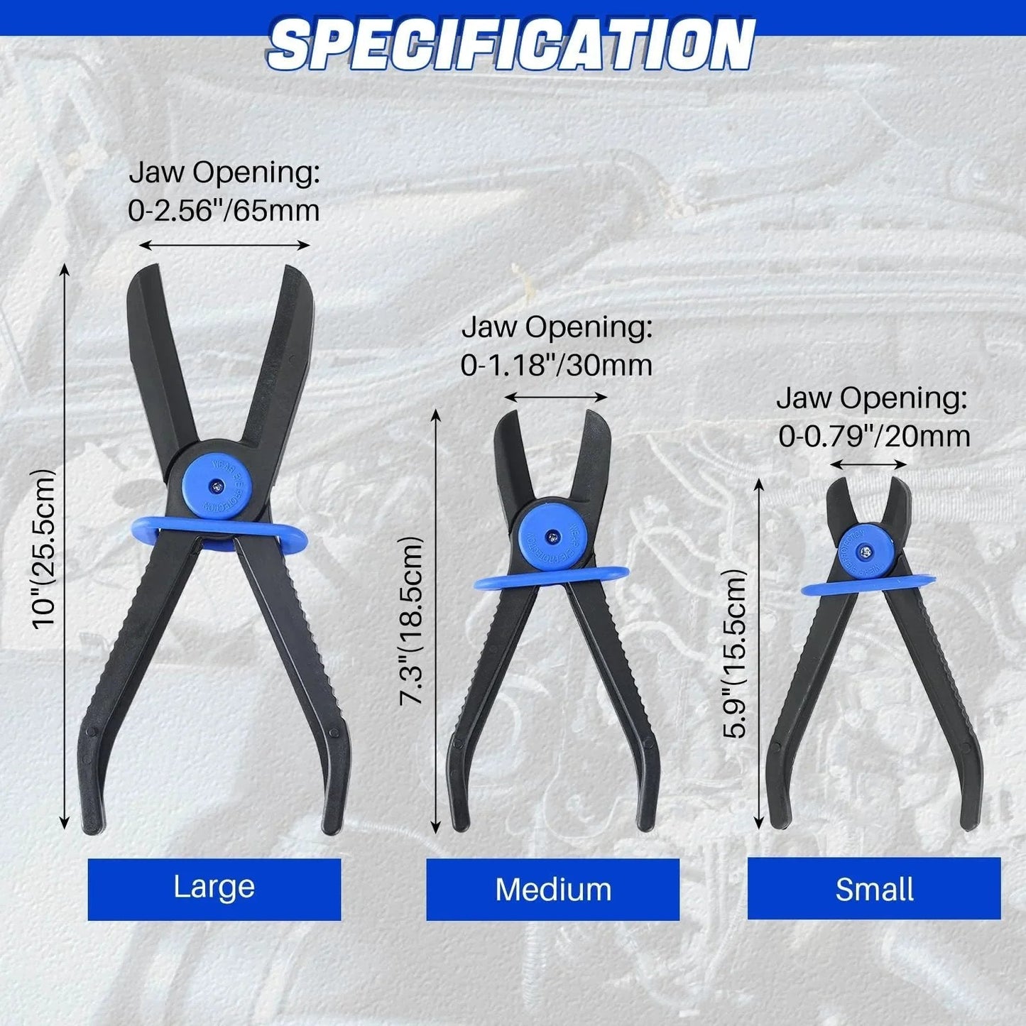 Three Pack Hose Pinch Off Pliers Set With Five Point Nine Inch Seven Point Three Inch And Ten Inch Straight Fuel Line Clamp Pliers for gas.