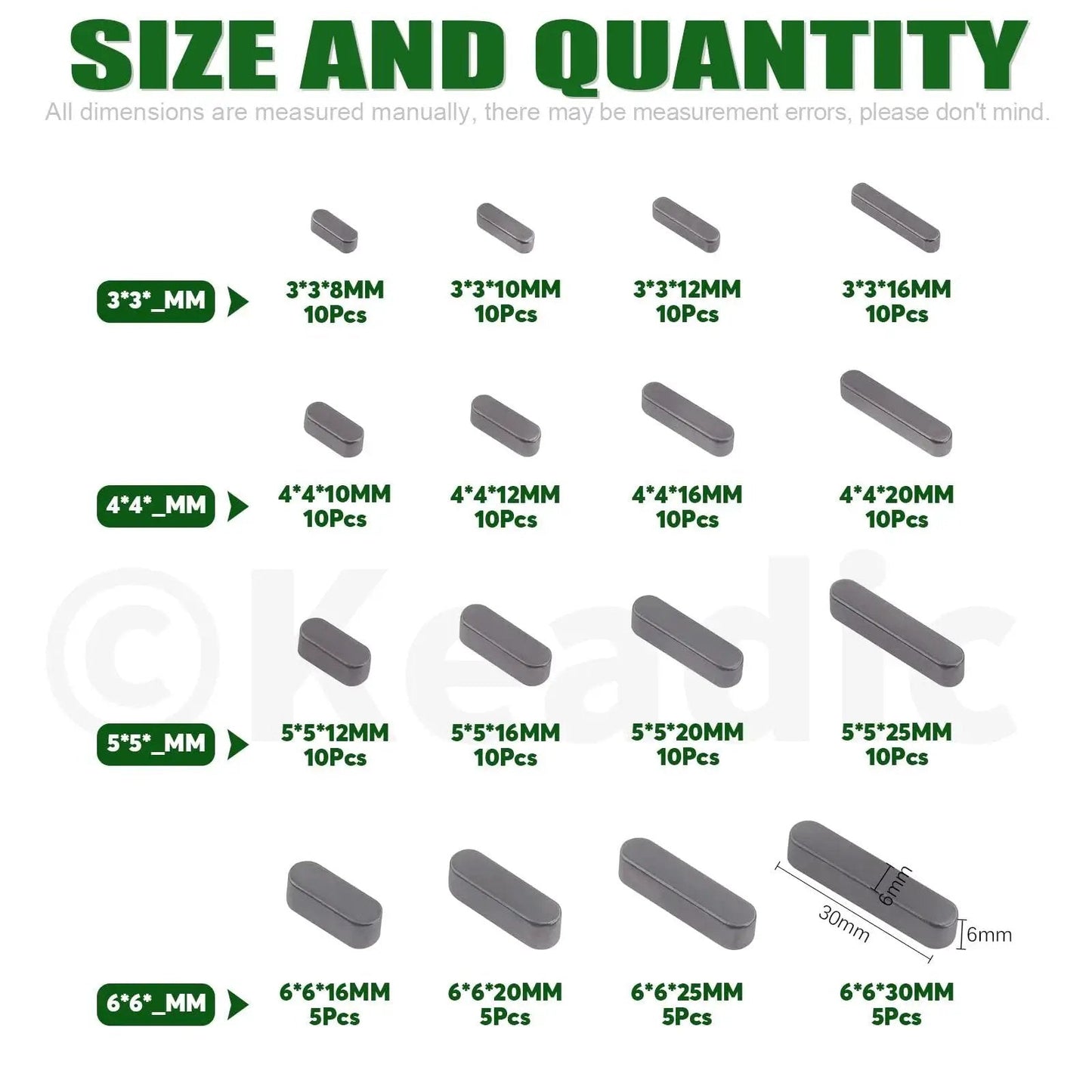 Carbon Steel Round Ended Feather Key Set With 140 Pieces And 16 Size Assortment for drive shaft and pulley fastening
