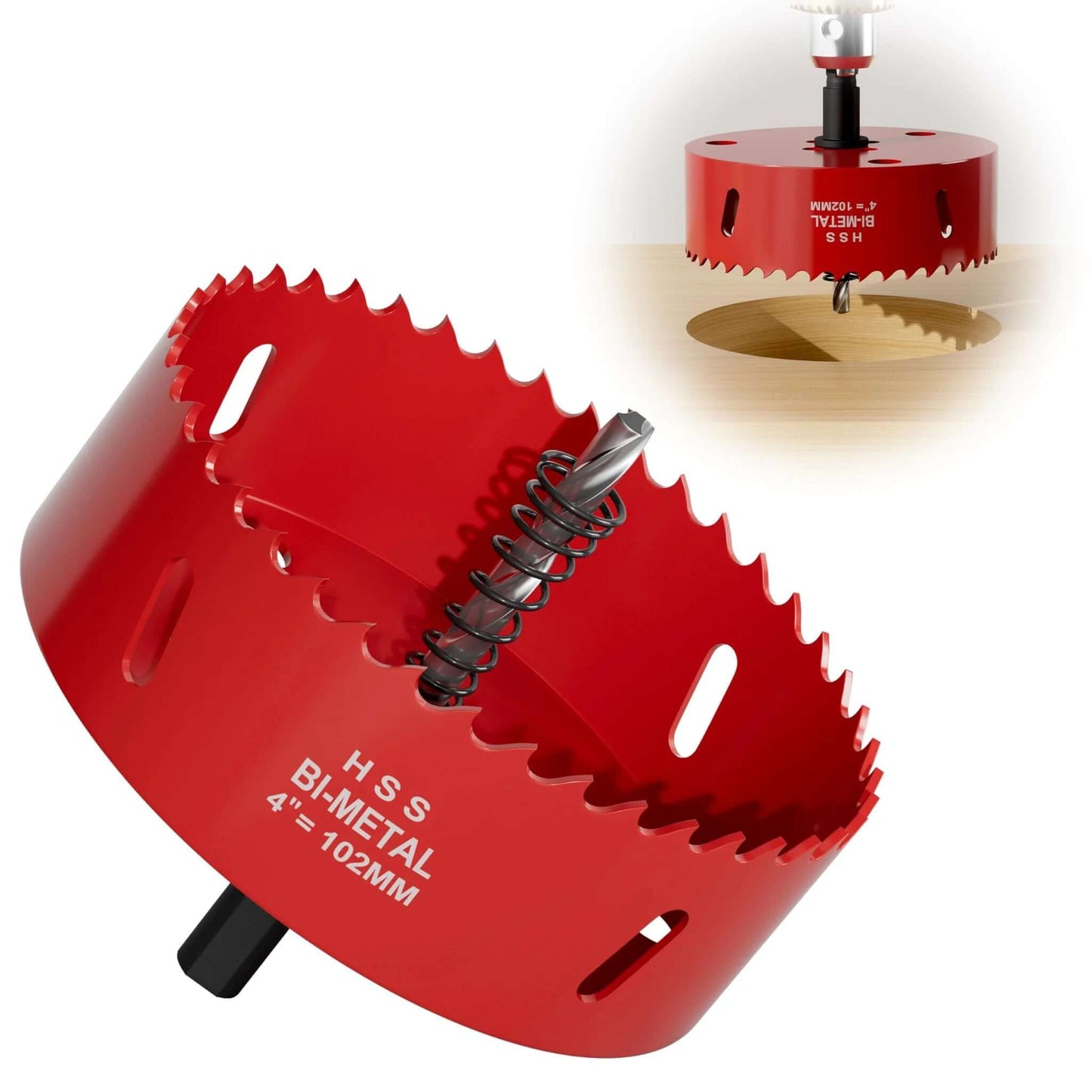 4 Inch Bi Metal Hole Saw With Pilot Drill Bit M42 High Speed Steel Pro Grade Smooth Cutting Edge For PVC Drywall Wood Plastic Gypsum Board Rubber Thin Metal