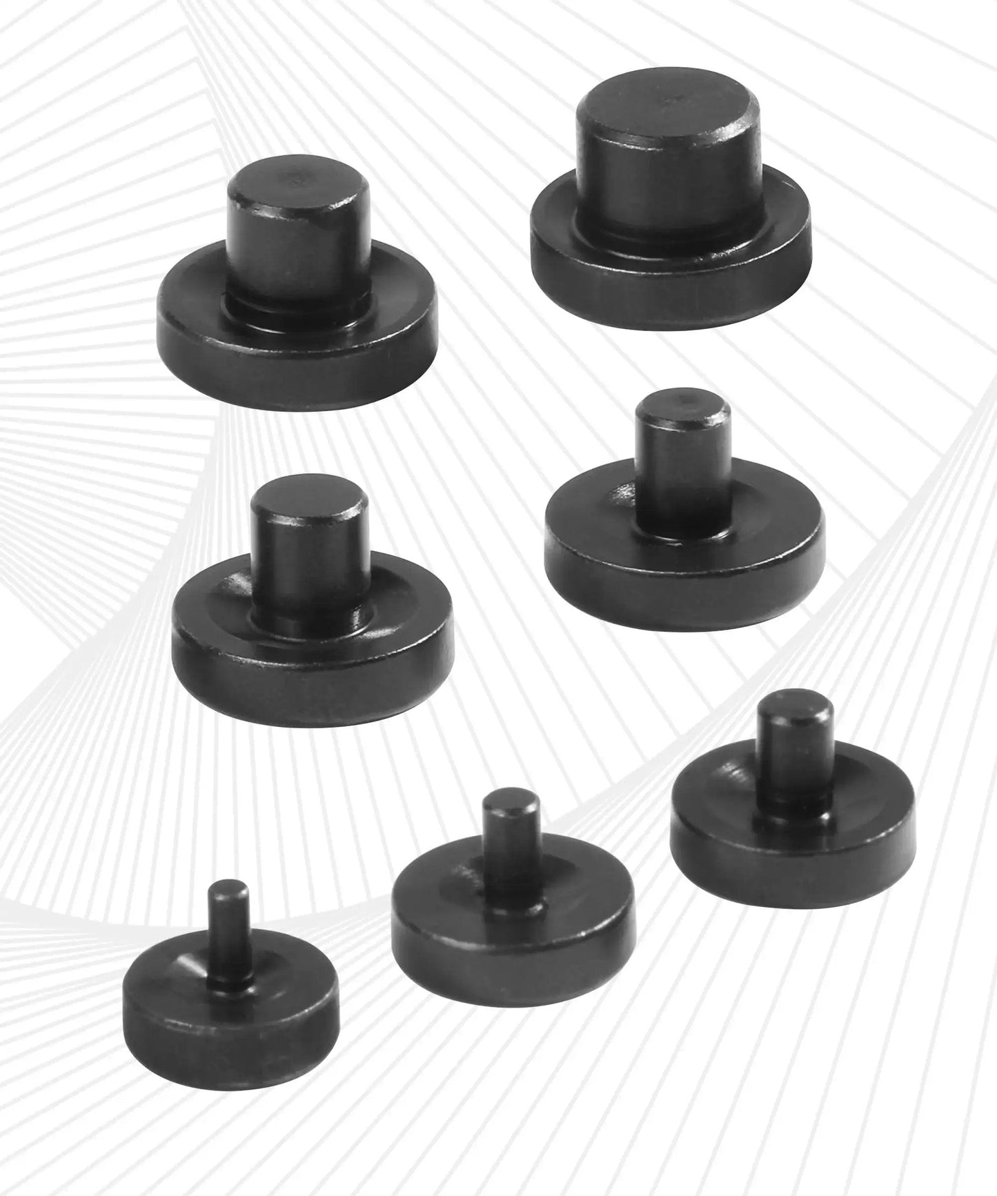 7 Piece Double Flare Adapters Set For Three Sixteenths To Five Eighths Tubing in black steel, front view