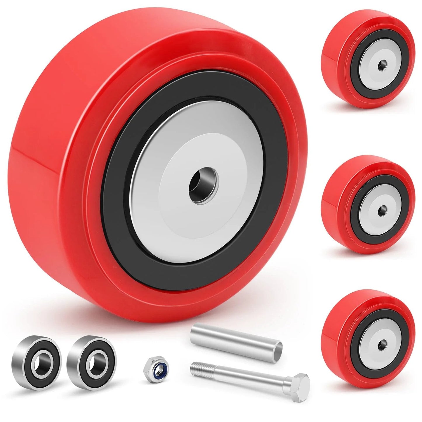 5 Inch By 2 Inch Caster Wheels With Polyurethane On Polyolefin Core, Double Ball Bearing, Dust Cover, Half Inch Bore, Heavy Duty Replacement Caster Wheels, 3200 Lbs Capacity, Set Of 4 For Office And Industrial Carts