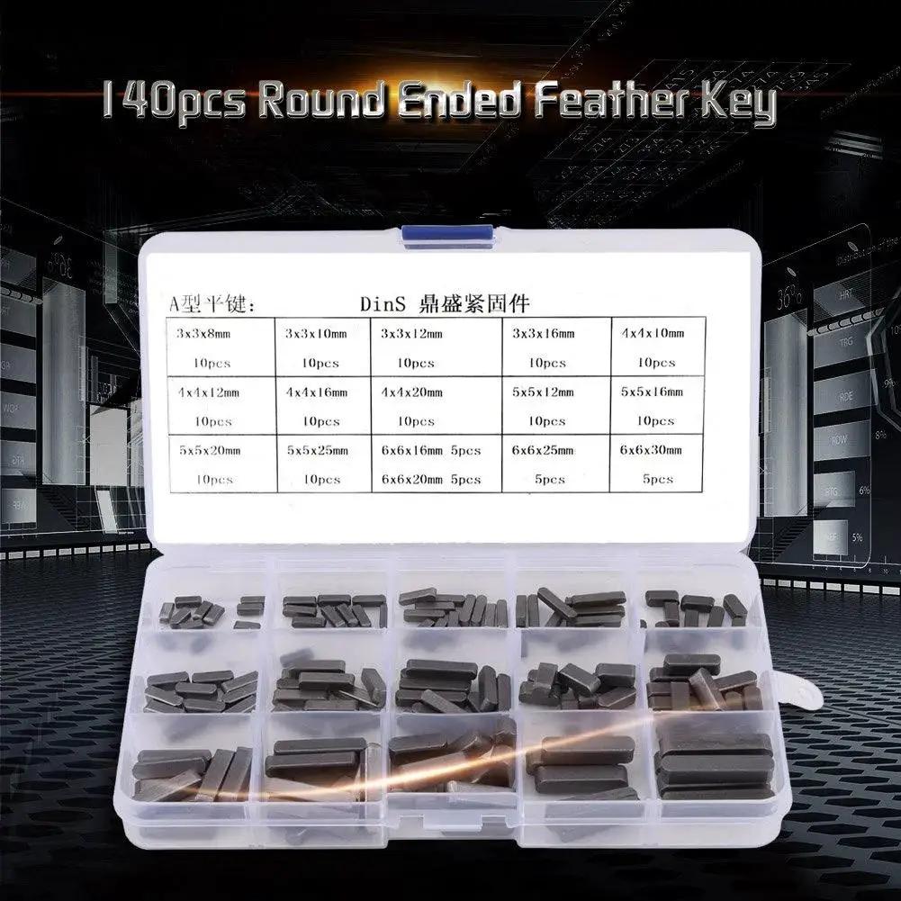Stainless Steel Feather Key Set 140 Piece Keyway Kit For Flywheels Pulleys And Machinery Round Ended Shaft Keys in case