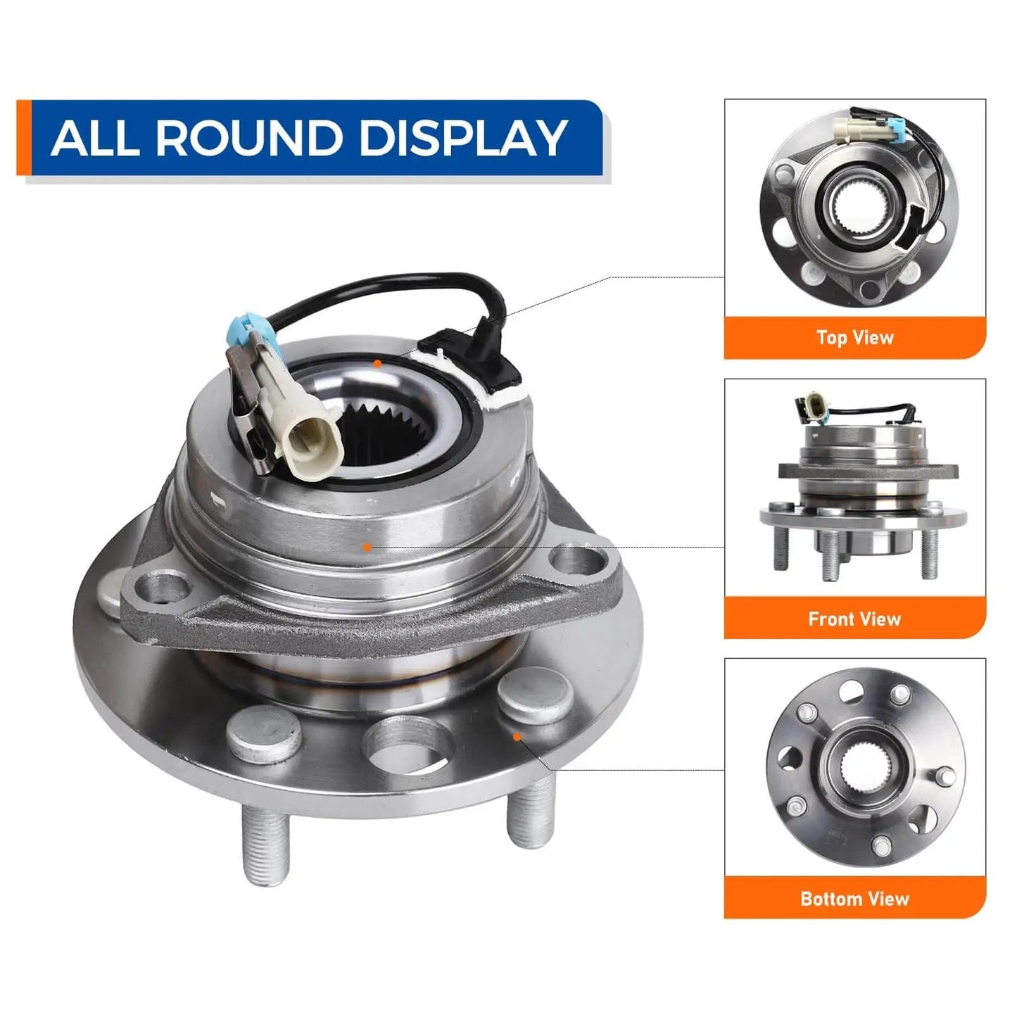 2PCS Front Left/Right Wheel Hub & Bearing Assembly 513087 for 1991 to 1999 GM Vehicles with ABS, Direct-Fit Replacement, multi-view angles