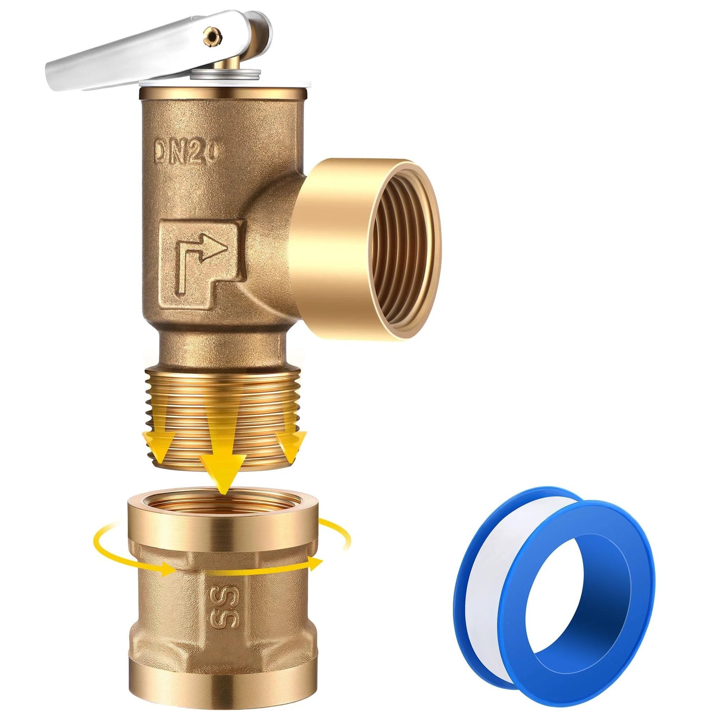 30 PSI Pressure Relief Valve Kit With Three Quarter NPT Female Thread Brass Boiler Valve And PTFE Thread Seal Tape For Hot Water And Cold Water Systems DIY Friendly Pro Gulfmew