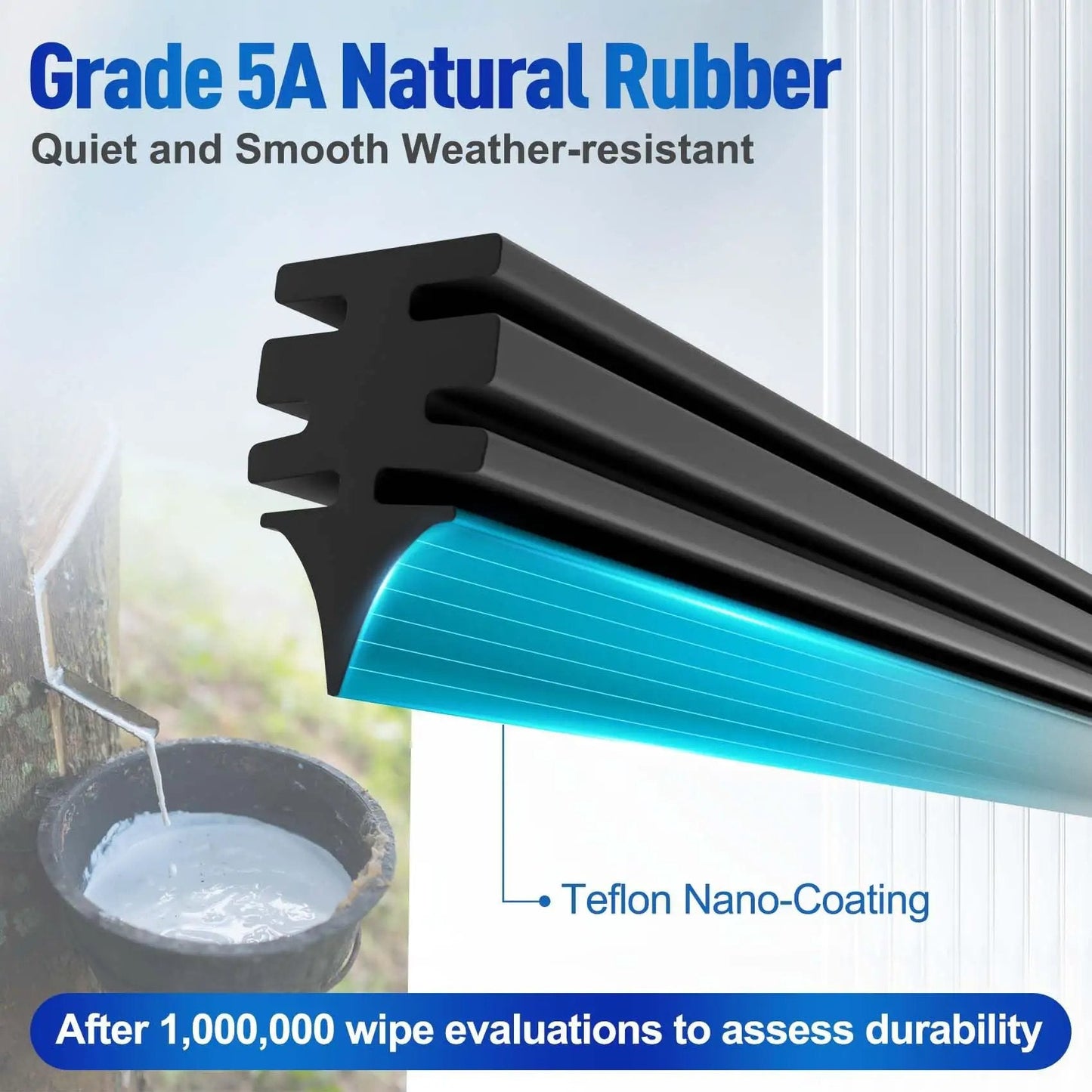 Close-up of Grade 5A natural rubber rear windshield wiper blade featuring Teflon nano-coating for durability and smooth performance.