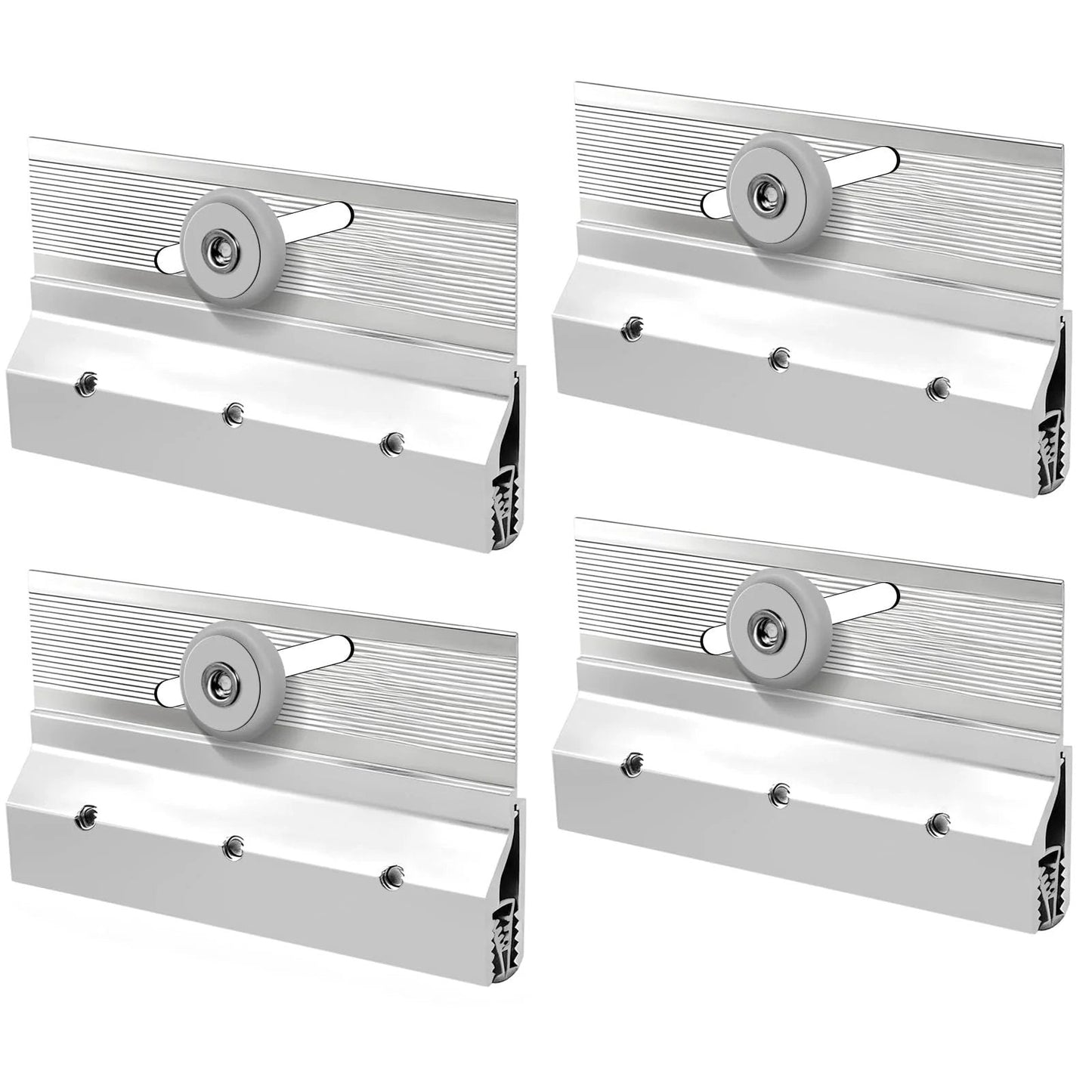 4 Pack M6053 Frameless Shower Door Roller Assemblies With Three Quarter Inch Plastic Wheels And Ball Bearings, Chrome Aluminum Bracket Replacement Kit For Glass Sliding Doors Parts Includes Mounting Screws