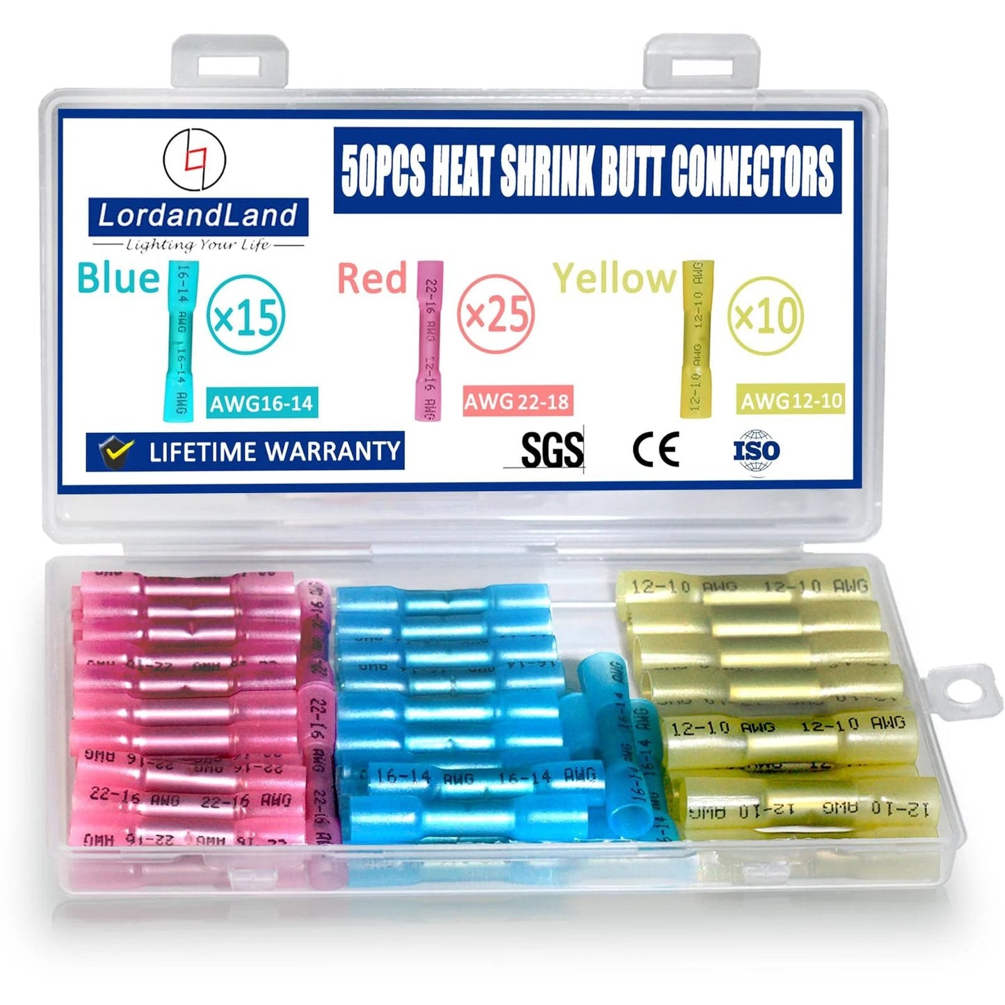 50 Pcs Heat Shrink Butt Connectors Kit For Marine Automotive Motorcycle And Truck Wiring Waterproof Insulated Crimp Terminals Butt Splice With Durable Tin Plated Copper Core For Strong Conductivity And Quick Easy Install