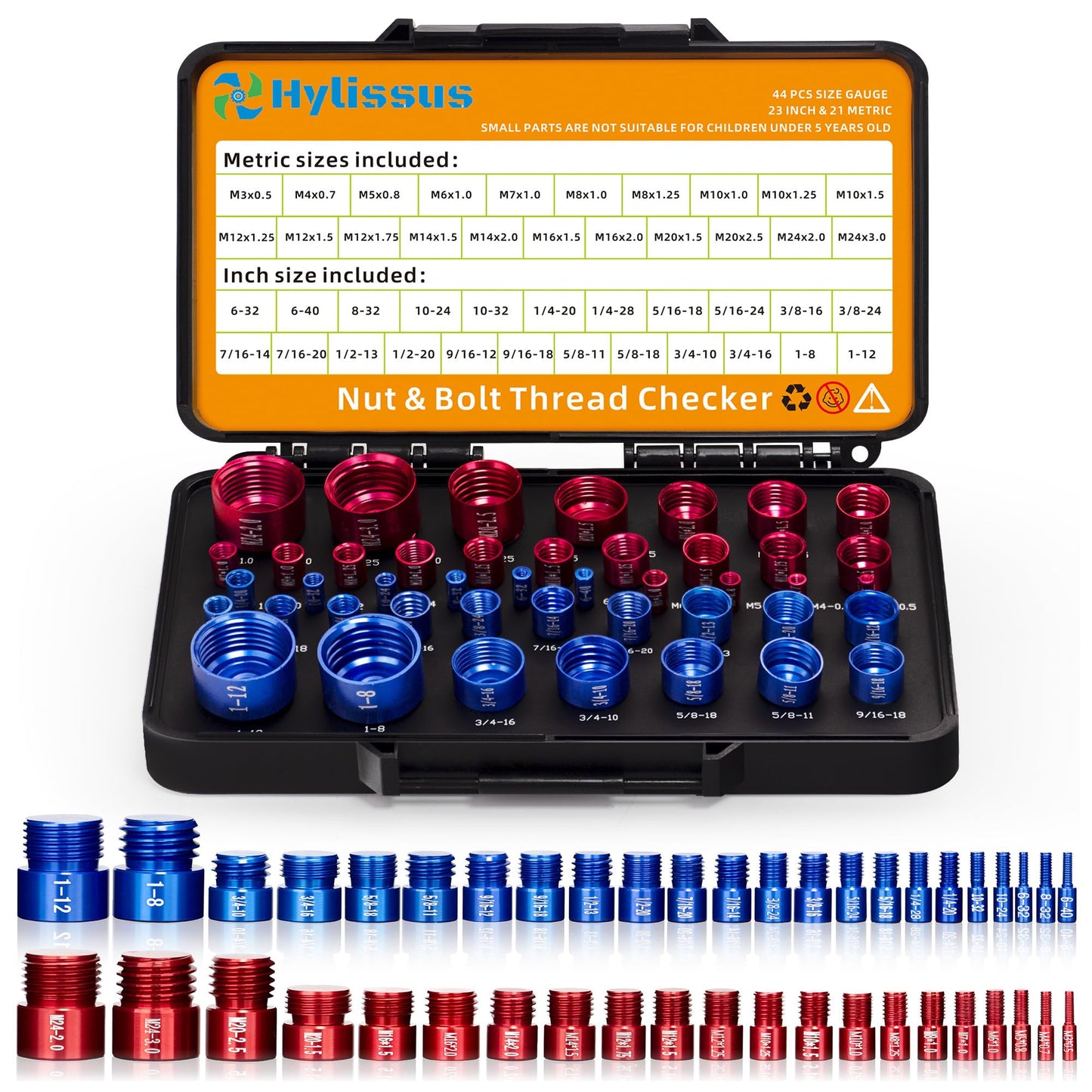 44 Piece Nut And Bolt Thread Checker Set Pro Grade Standard And Metric Thread Gauge Kit With 23 Inch And 21 Metric Sizes For Detecting Fixed Bolts Or Threaded Holes In Enclosed Areas By Hylissus