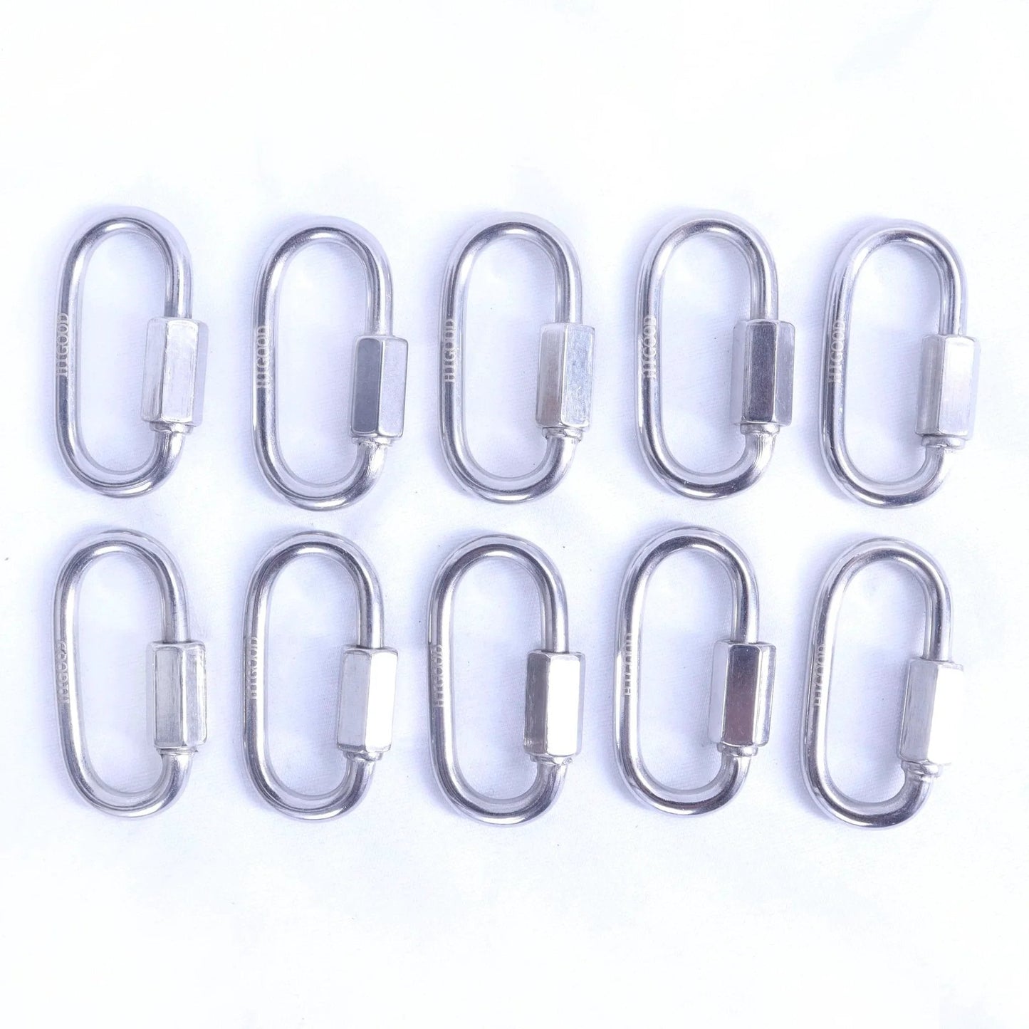 1.7 Inch Stainless Steel Carabiner And 304 Grade Chain Quick Links Set, 10 Pack, Screw Locking Connectors, Heavy Duty, Weather Resistant, Rustproof And Corrosion Resistant, Easy To Use For Outdoor Gear, Camping, Hiking, Climbing And Luggage