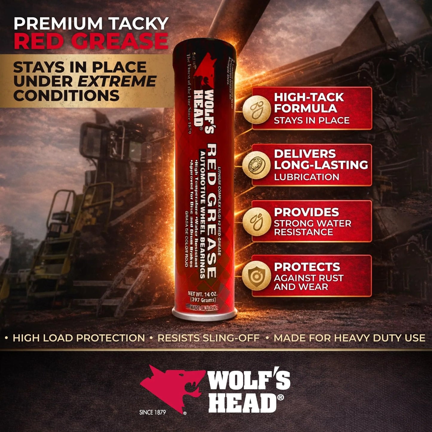Image of Premium Red Grease NLGI 2 for long lasting stay put lubrication in wheel bearings and chassis, 14 oz tube pack of 10, by Wolf's Head.