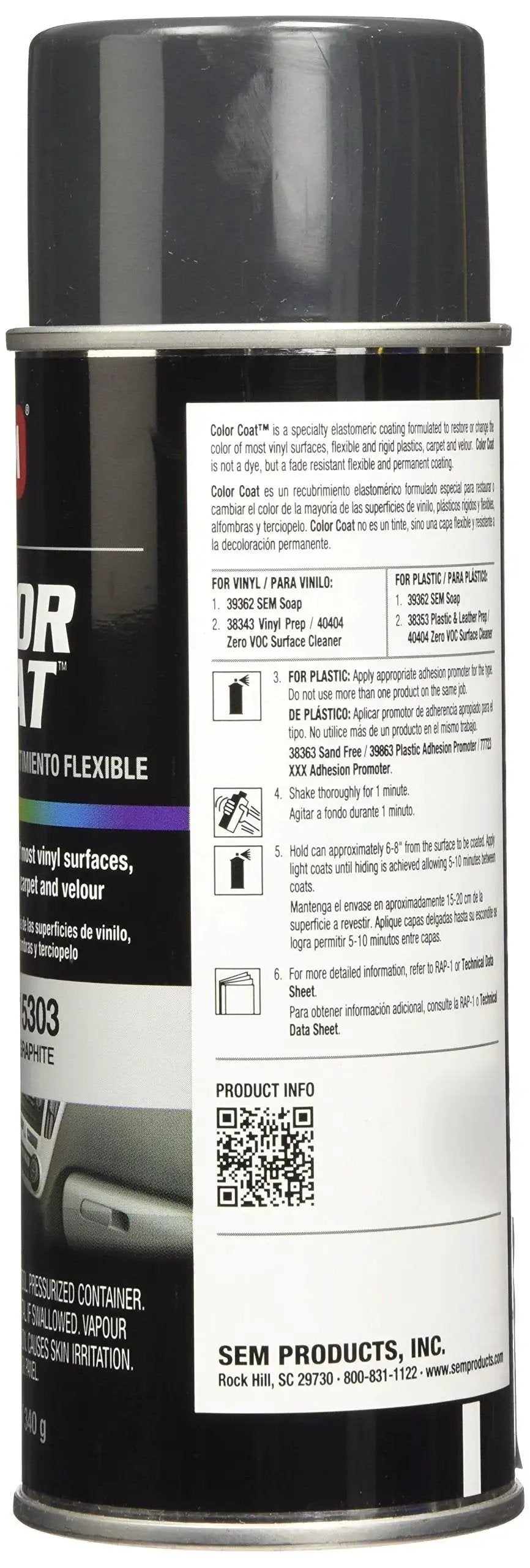 Graphite Color Coat For Automotive Finishes 12 Fl Oz High Gloss Durable Shine, side view of spray can with label details.