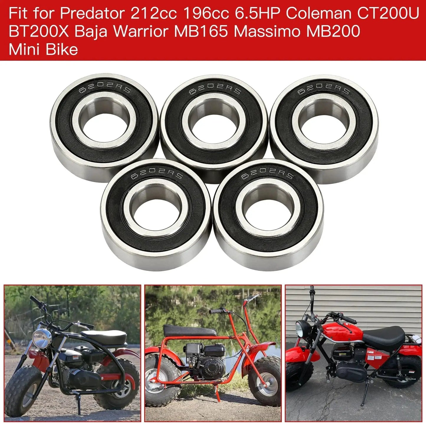 Mini Bike Wheel Bearings Dual Front And Rear For Coleman CT200U Trail 200 BT200X CT200U-EX Baja Warrior MB165 MB200