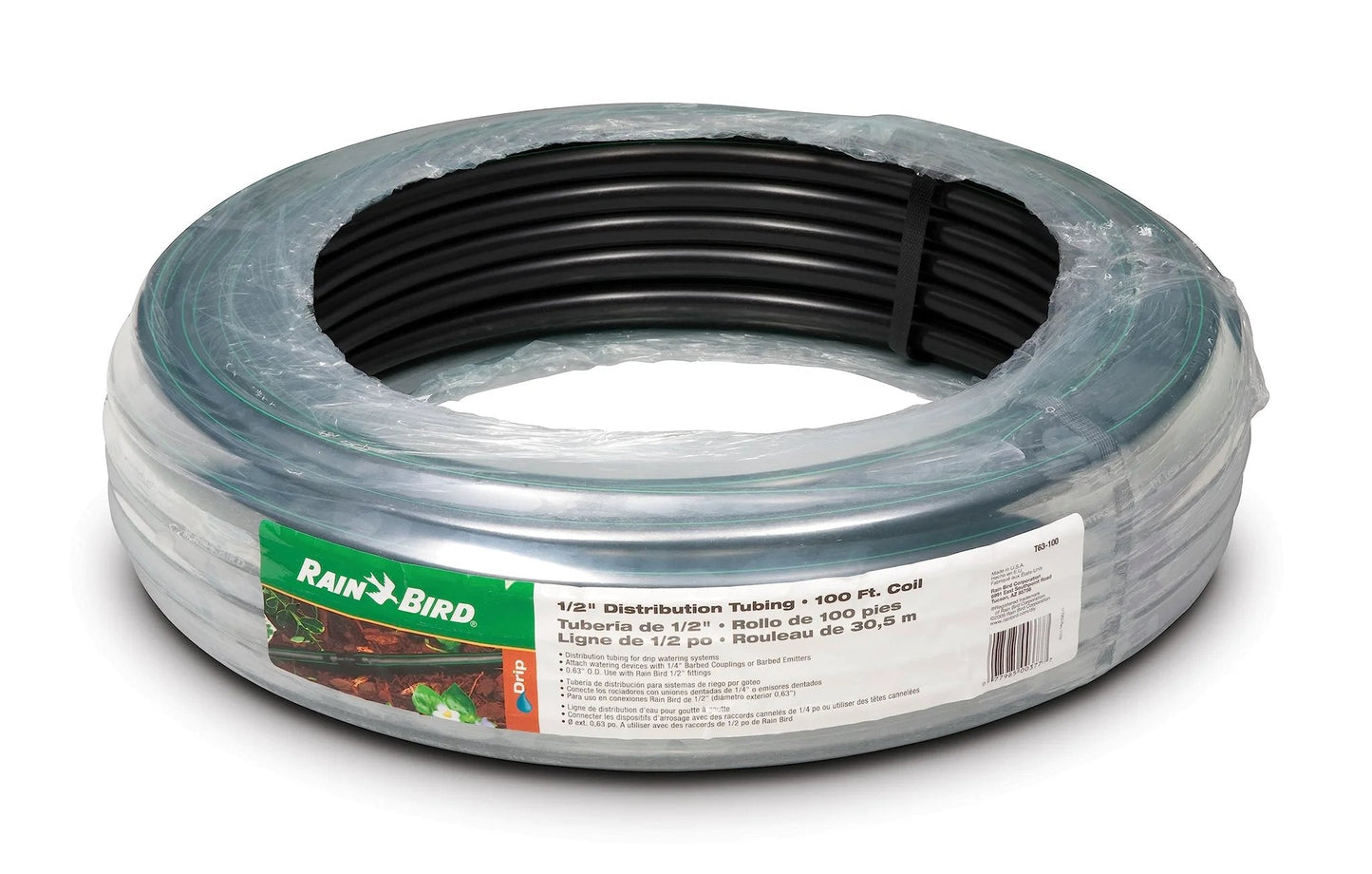 Heavy Duty Drip Irrigation Distribution Tubing 0.634 Inch Outer Diameter Half Inch 100 Foot Black Roll For Gardens And Landscaping