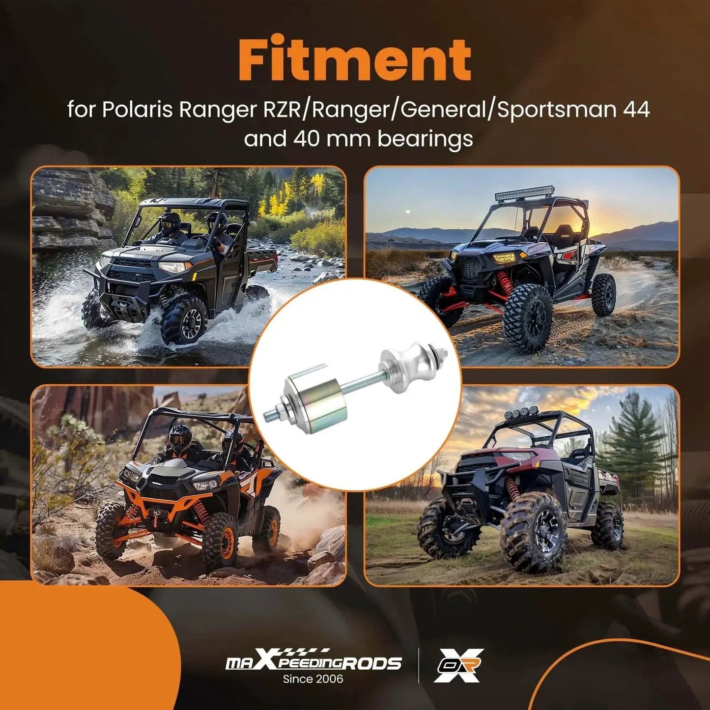 Collage of Polaris Ranger RZR and Sportsman with UTV Wheel Bearing Removal Tool Kit 40 And 44 Mm Fits Polaris RZR Ranger General Sportsman