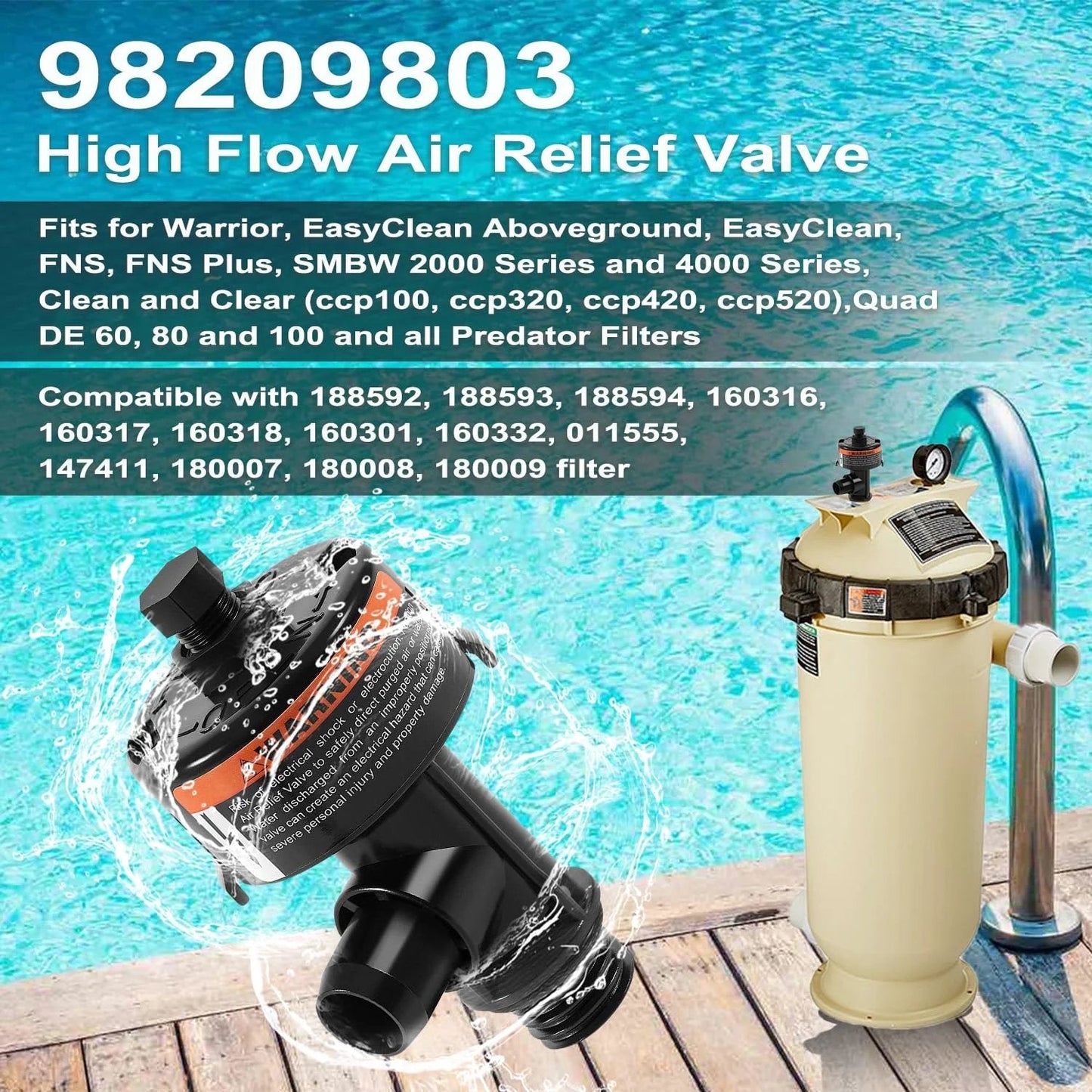 High Flow Manual Air Relief Valve for Pool and Spa Filters Easy Install Pressure Relief Valve Compatible With CCP100 CCP320 CCP420 CCP520 FNS FNS Plus SMBW 2000 4000 Quad DE 60 80 100 Predator Filters next to pool filter unit