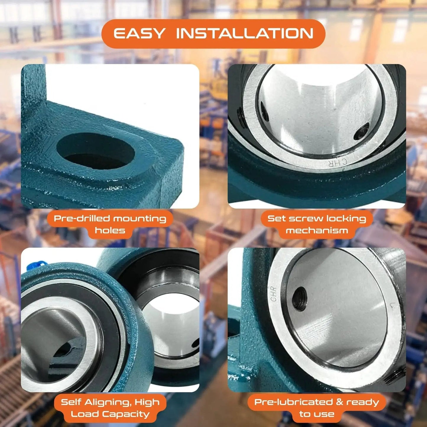 Two Pack UCP205 16 Chrome Steel Pillow Block Bearings With One Inch Bore Mounted Bearings Built Tough Cast Iron Housing ISO 9001 2015 Certified Premium German Design For Industrial Machinery Long Life