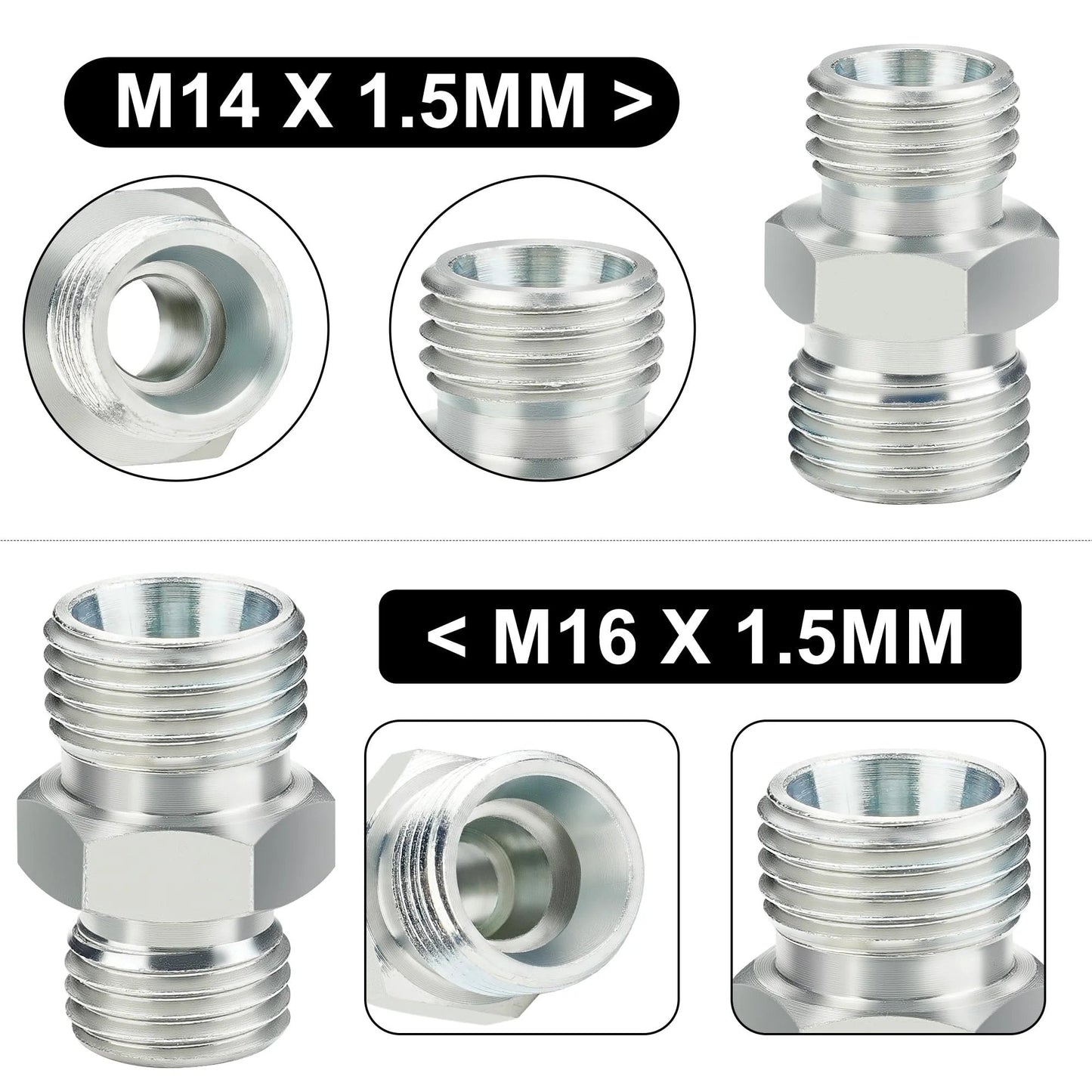 M14 To M16 Hydraulic Adapter Fittings 4 Pack For Mini Excavator Hose Connections With DIN Style BSP Threads, M14 X 1.5 To M16 X 1.5 Thread Compatibility