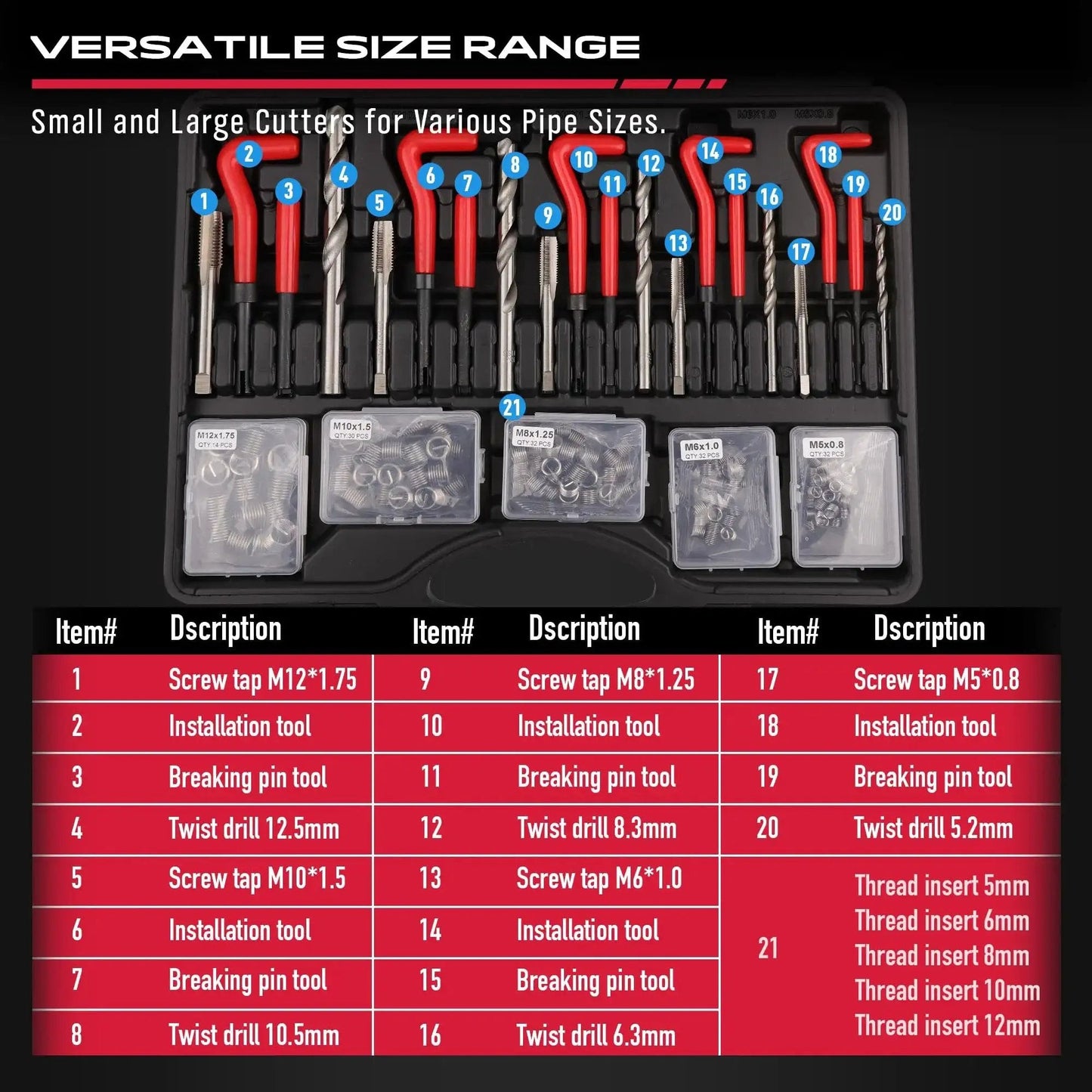Thread Repair Kit 320-Piece Universal Metric SAE Rethread Tool Set For Engines with drill bits and taps in carrying case