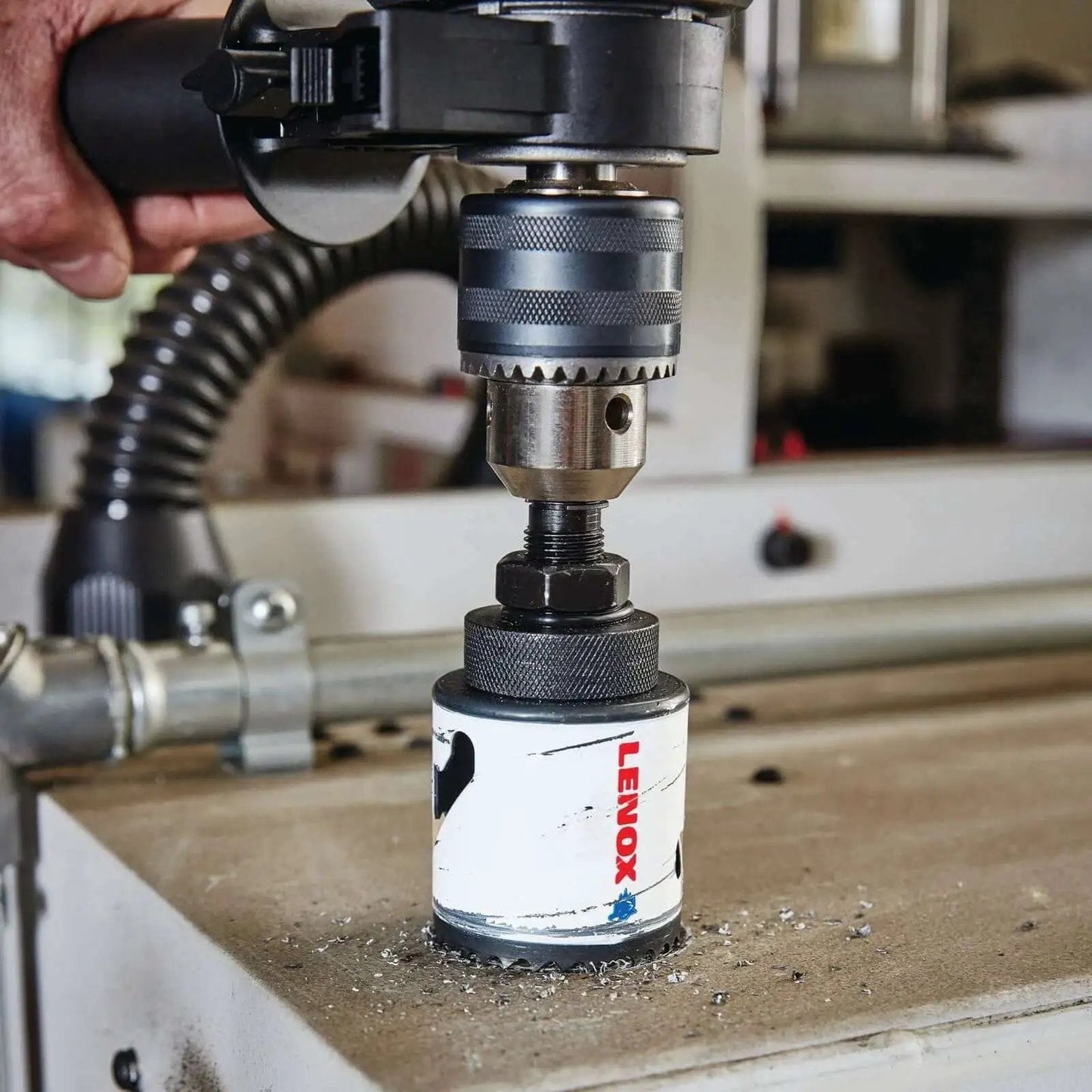 Bi Metal Speed Slot Hole Saw Two And Three Quarter Inch For Metal And Wood With Heavy Duty Wall Thickness in use on metal surface