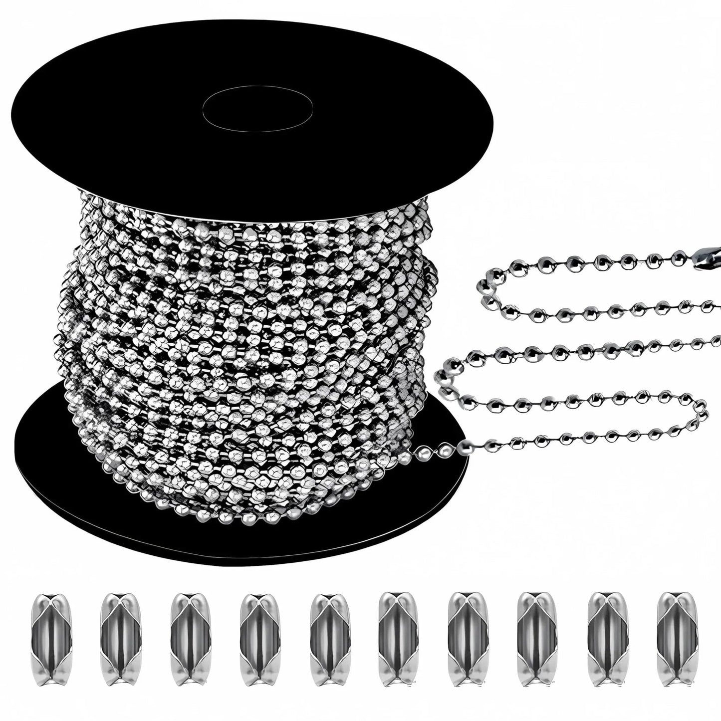 50ft 4.5mm Stainless Steel Ball Bead Chain 304 Durable Roller Shade and Vertical Blind Chain Dog Tag Chain For Jewelry Making Crafts and DIY Projects Includes 10 Connectors Great For Home Decor Projects And Window Treatments