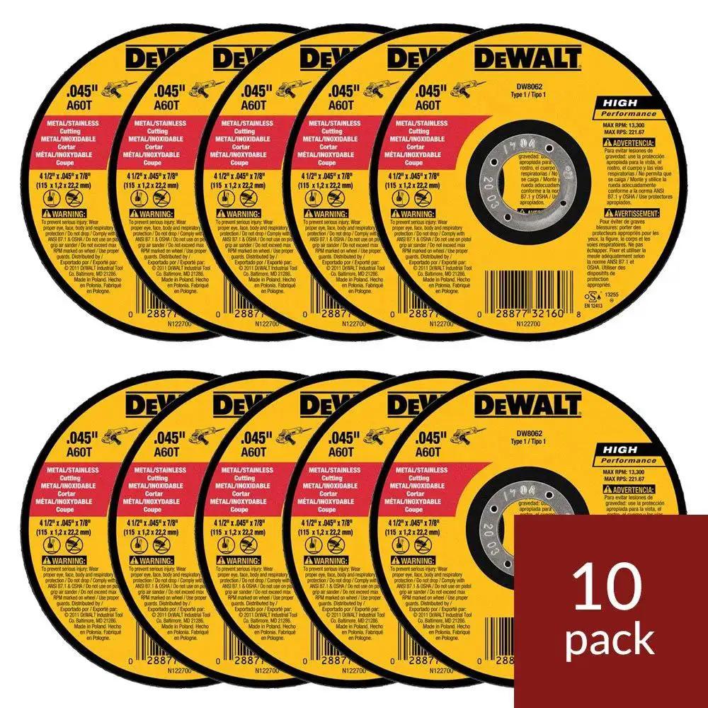 Rugged Workhorse Metal Cutting Thin Cutoff Wheels For 4-1/2 Inch Angle Grinders, 0.045 Inch Thick, 7/8 Inch Arbor, 10 Pack.