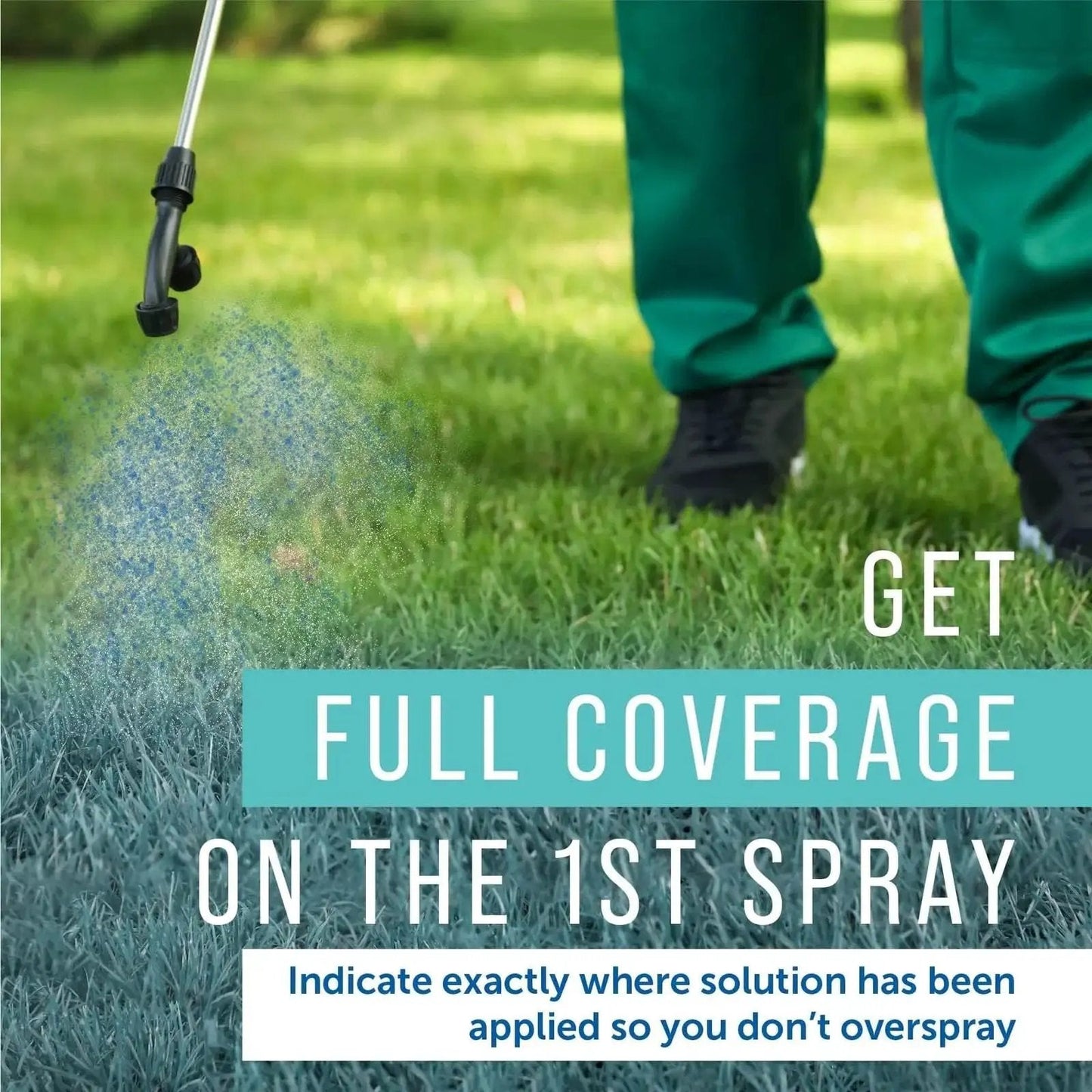 Person spraying lawn with Blue Lawn Spray Indicator Dye For Sprayers 8 Oz Bottle With Pipette Easily Mark Treated Areas And Verify