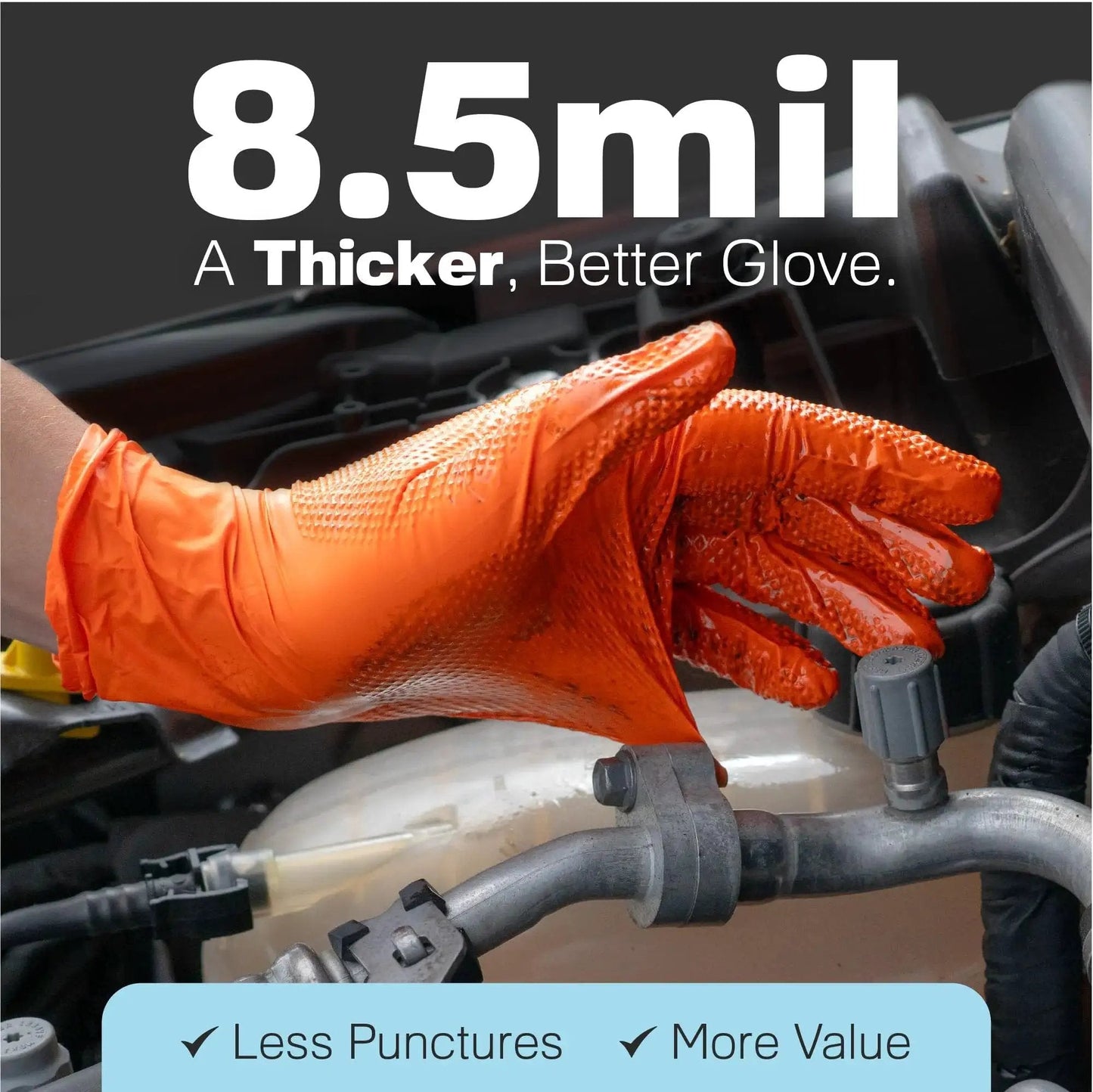 Diamond Texture Nitrile Gloves With Superior Grip And Puncture Resistance in automotive use, orange, large size 8.5 mil