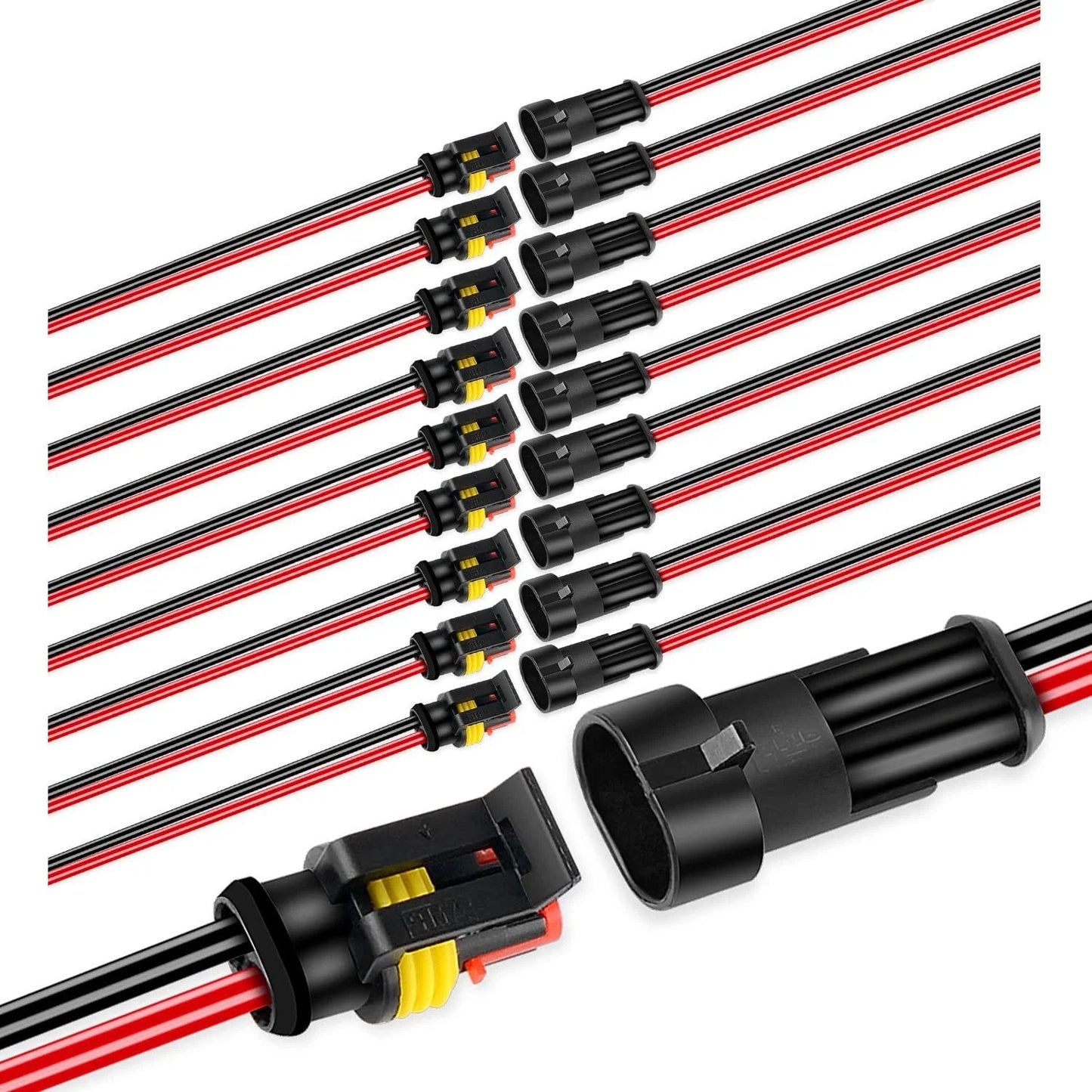 2 Pin Waterproof 16 AWG Wire Terminal Connector Kit With 1.5mm Series Housing, 10 Pack, Rubber Sealed for Dustproof and Water Resistance, Built to Last for Marine and Automotive Wiring, Includes 10cm Leads, Rugged Rubber Body, 2 Years Warranty