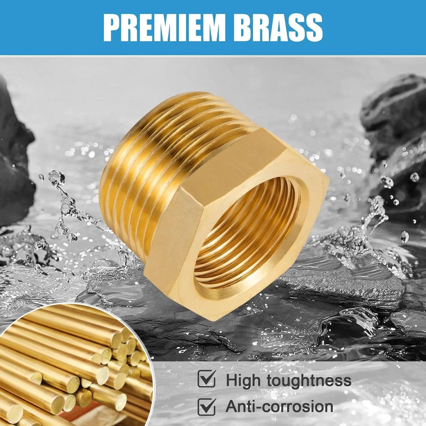 Brass NPT Reducer Bushing Three Eighth Inch Male To One Quarter Inch Female Adapter Set With Teflon Tape YullSorom