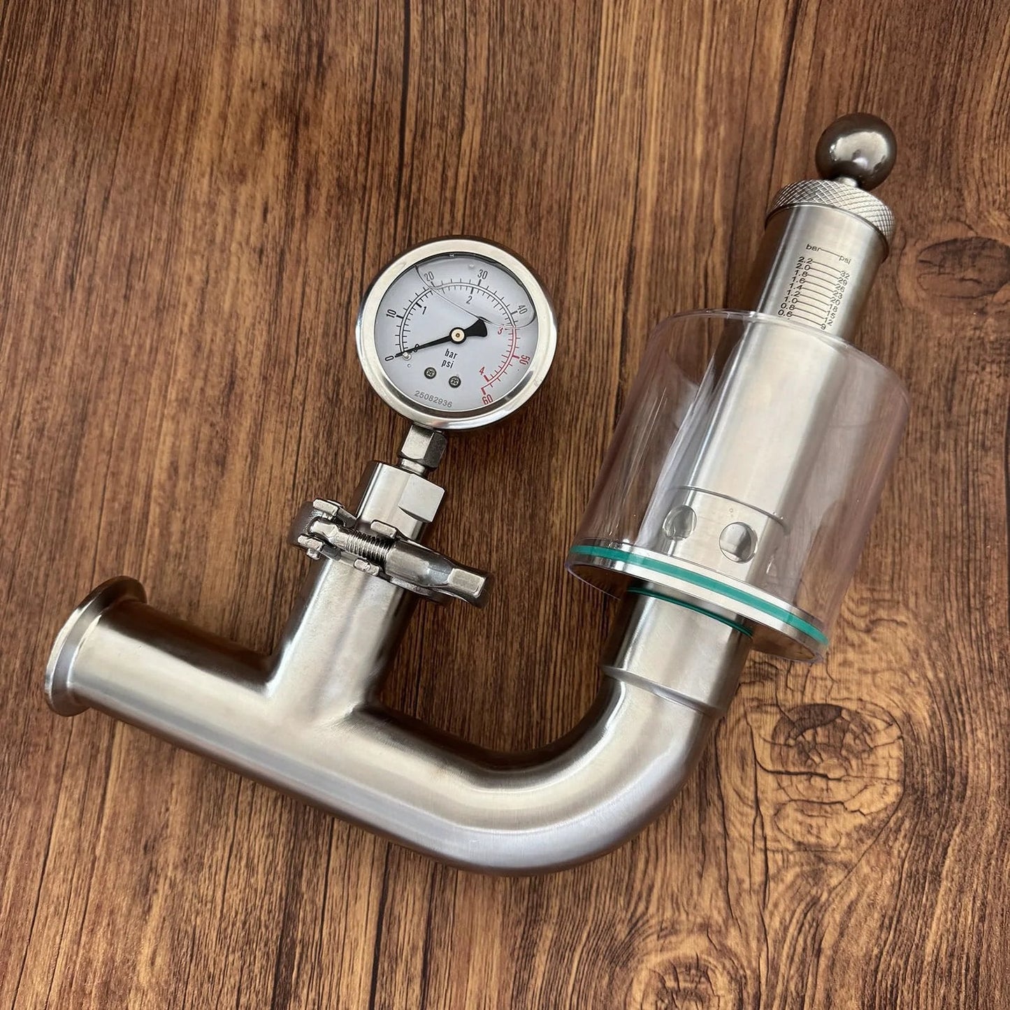 1.5 Inch Tri Clamp Spunding Valve With TC Diaphragm Pressure Gauge For Homebrew Stainless Steel 304 Adjustable Pressure Release 0.2-2.2 Bar 3.2-31.0 Psi With FKM Seals And Easy Clean Design