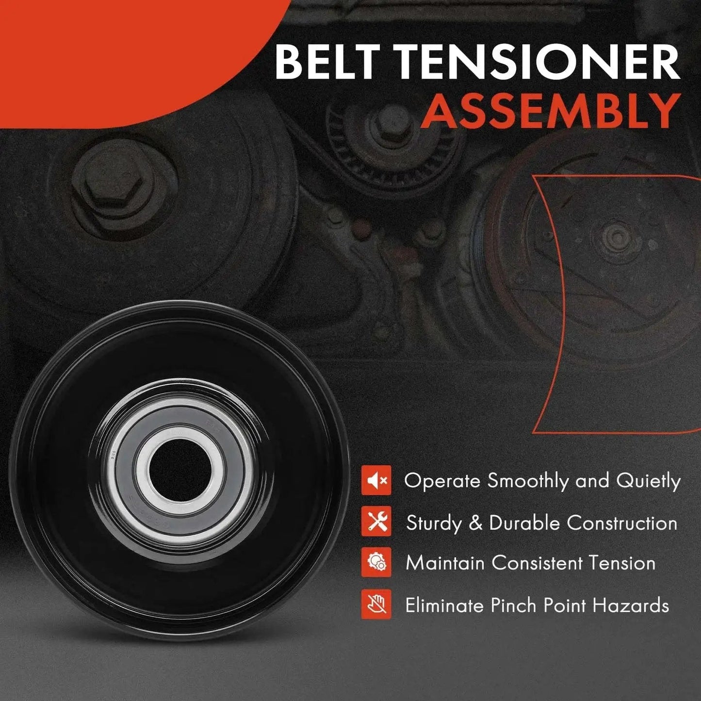 Heavy Duty Belt Idler Pulley Replacement For Jeep Grand Cherokee Grand Wagoneer And Dodge Ram 1500 shown in packaging with features listed