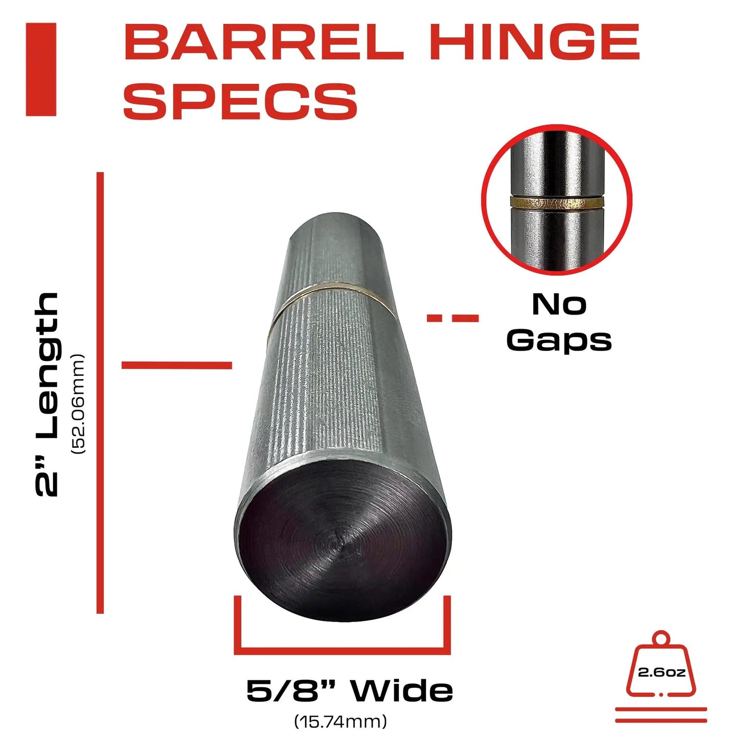 8 Pack 2 Inch Weldable Barrel Hinges Heavy Duty Steel Weld On Bullet Door Hinges Detachable For Metal Swing Doors Gates And Glass Doors With 11 32 Inch Pin Bearing shown front view with dimensions.