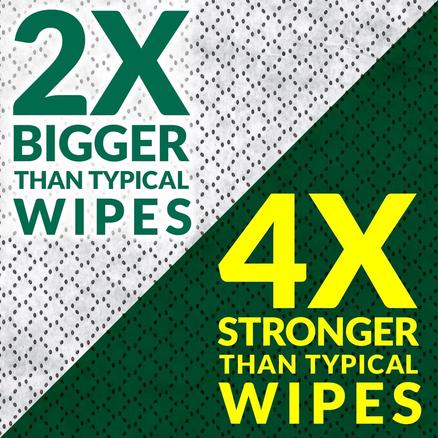 Heavy-Duty Cleaning Towels and Degreasing Wipes 75 Count Pack of 2 showing 2x bigger and 4x stronger than typical wipes text