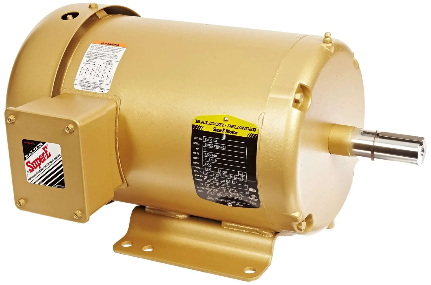 Single-Unit General Purpose 3-Phase AC Motor 184T Frame TEFC Enclosure 5 HP 3450 RPM 60Hz 230/460V for Pumps Fans Compressors Conveyors Machine Tools, Sealed Ball Bearing, Industrial Duty gold motor