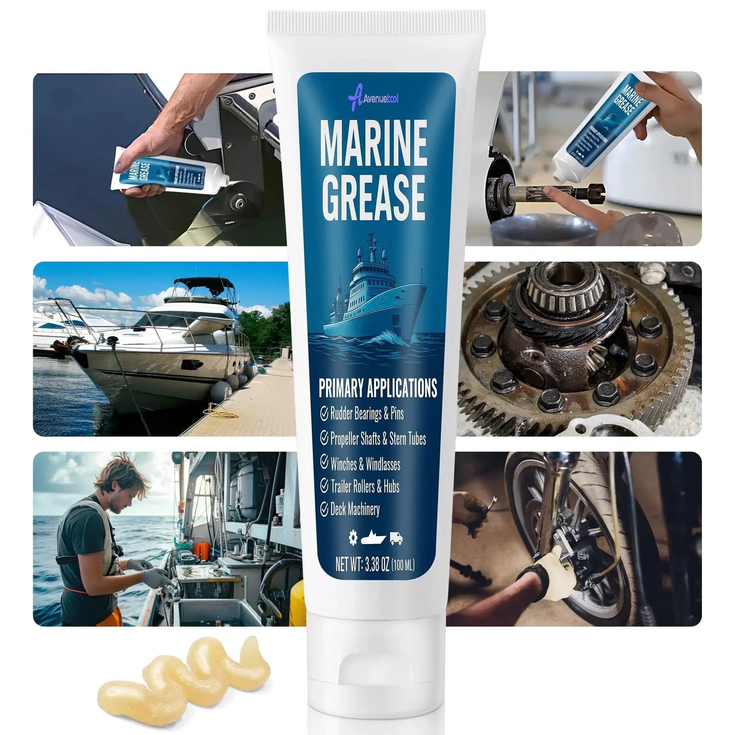 Premium Marine Grade Grease Two Pack For Boat Maintenance, 200 Ml Tubes, Waterproof High Temp Bearing Lubricant