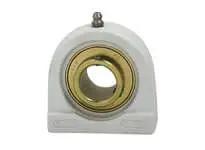 Front view of 3/4 in (19.05 mm) Wide Set Screw Pillow Block Bearing, Zinc Housing with Tapped White Plastic Tap-Base, fits sealed ball bearings