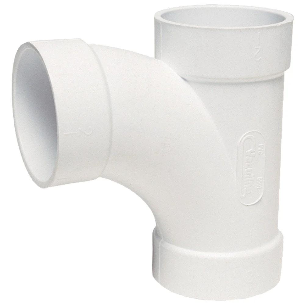 90-Degree Sweep T Fitting For 2-Inch Central Vacuum PVC Pipes, 3-Way Tee Connector, White Color, Low Friction Internal Surface For Smooth Airflow, Airvac VM106 Compatible, Durable PVC Fitting For Home Central Vacuum System - side view