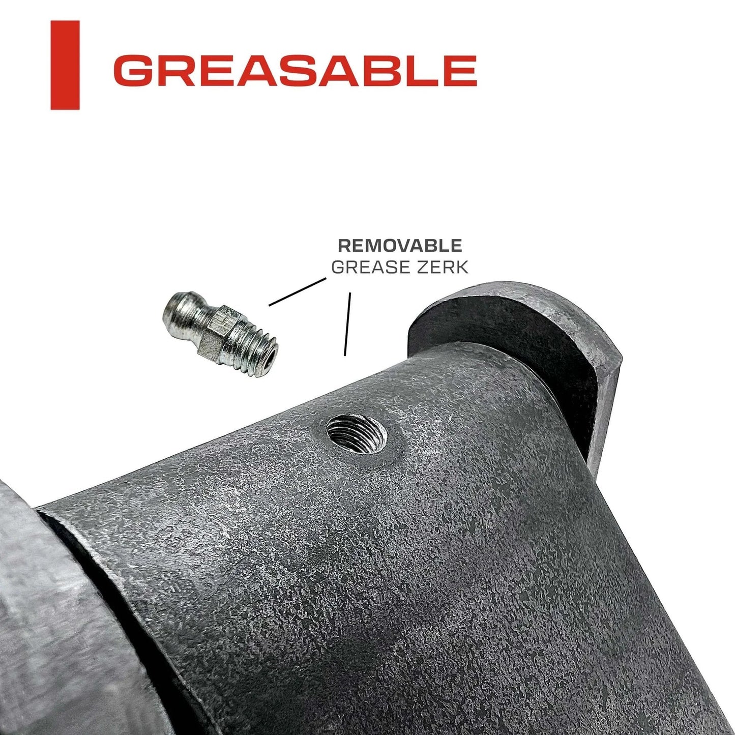 Close-up of steel hinge with removable grease zerk for 4 Pack Weld On Dump Trailer Hinges Kit Heavy Duty Leaf Style Tailgate Hinge.