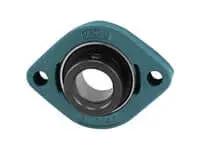 Front view of Single 25mm Narrow Inner Ring Eccentric Locking Ball Bearing Insert (KH205) with Contact Seal, Malleable Iron LCTE205, 2-Bolt Flange Housing