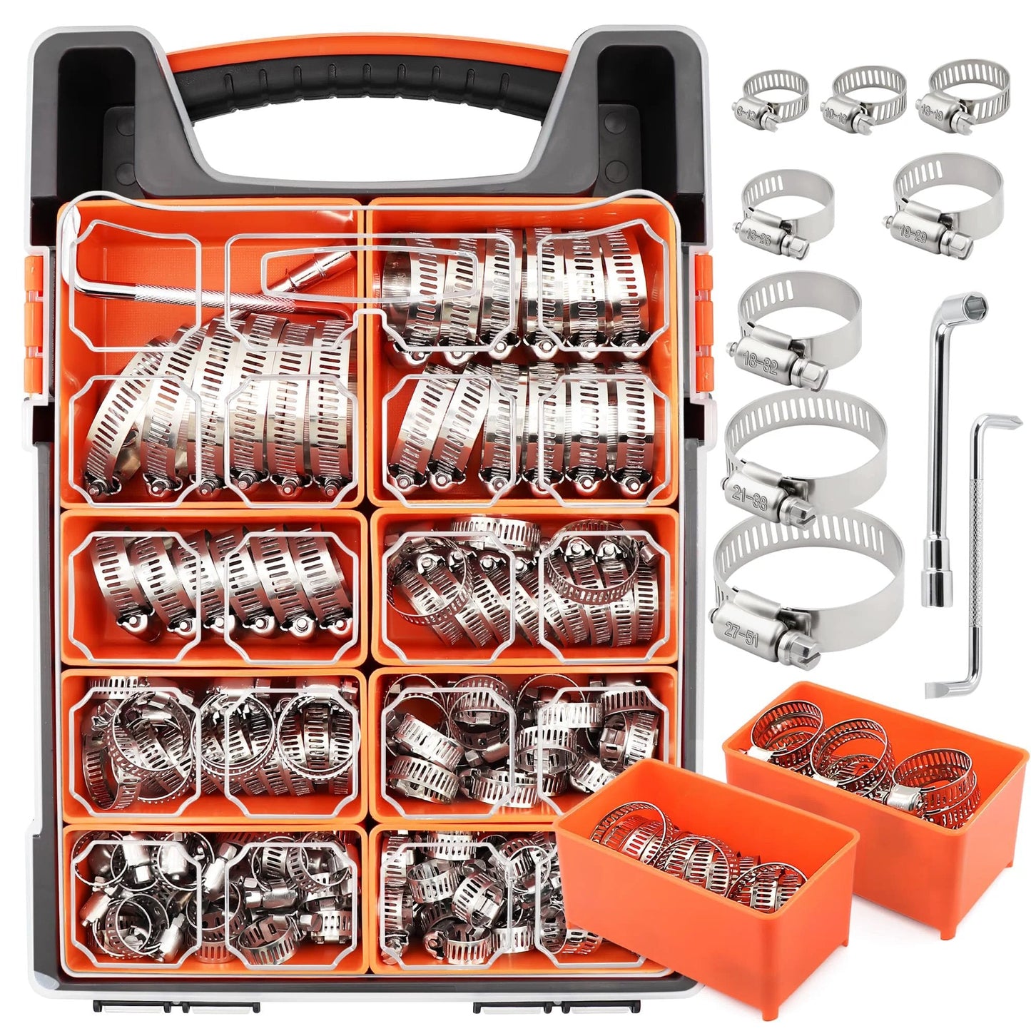 175 Pieces 304 Stainless Steel Hose Clamps Assortment Kit One Quarter To Two Inch Worm Gear Clamps For Radiator Heaters Automotive Mechanical Applications Pipe Tube Coolant Garden