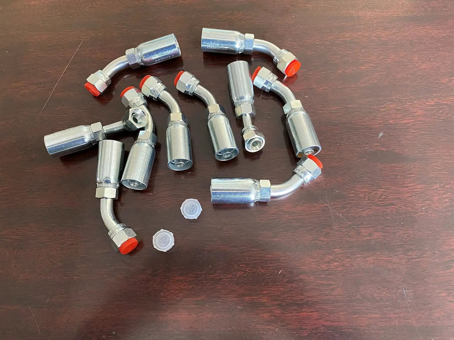 10 Pack Female JIC Three Eighths Inch Hydraulic Hose Fittings Forty Five Degree Elbow With Nine Sixteen Eighteen Threads