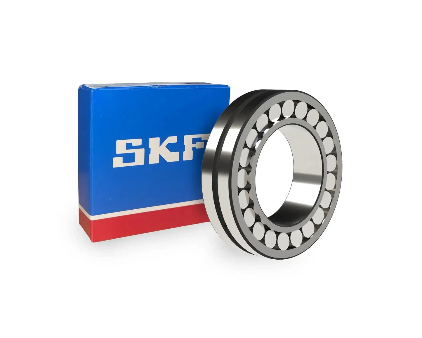 Spherical Roller Bearing 23152 CCK W33 With Tapered Bore For Heavy Load Applications, SKF Brand, next to box, front view.