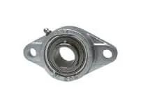 Single stainless steel 50 mm set-screw 2-bolt flange ball bearing with nickel-plated cast iron housing, contact seal and relubrication port