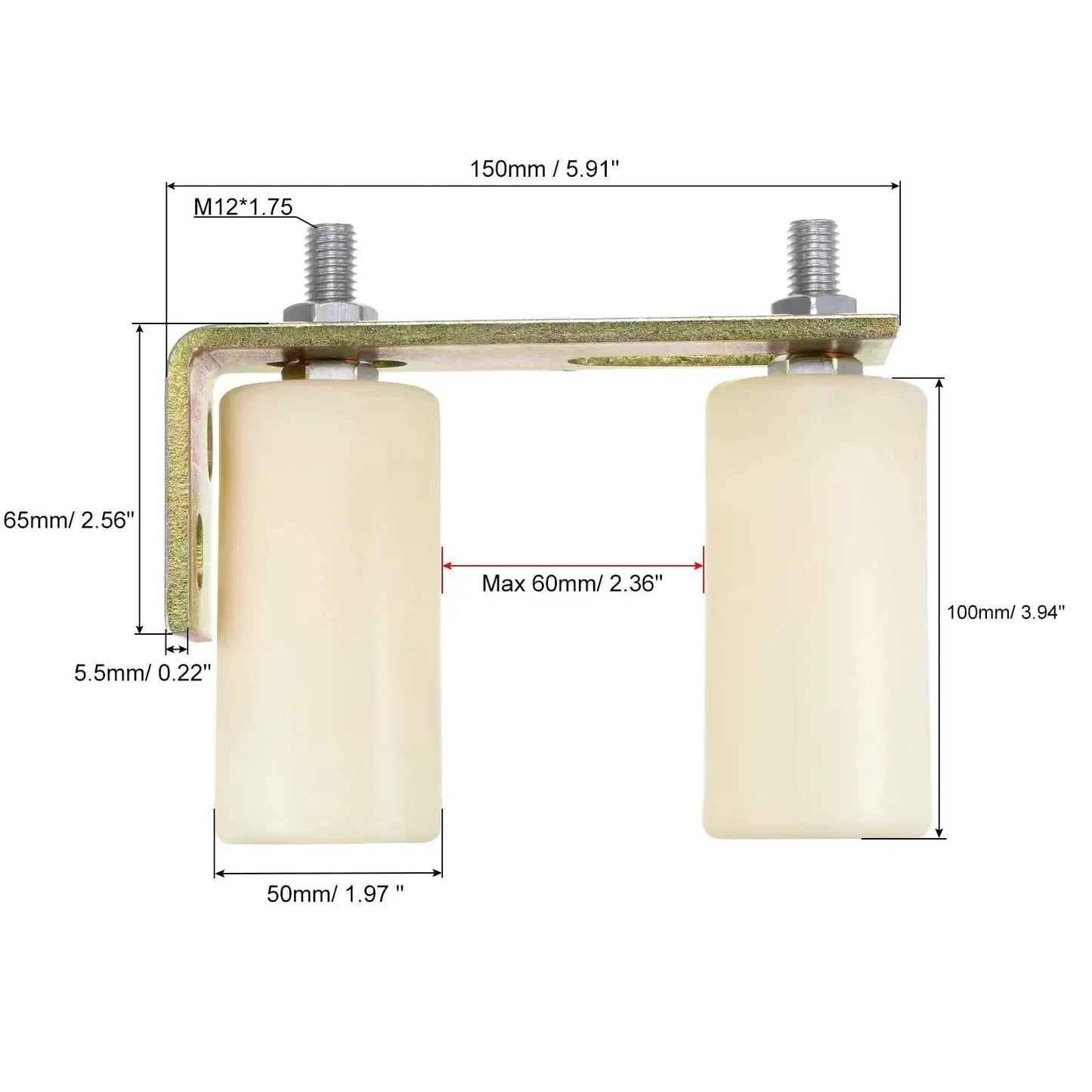 Slide Gate Guide Roller Set With 4-Inch Adjustable Nylon Rollers And L-Shape Bracket For Sliding Doors on Angle Steel Rails