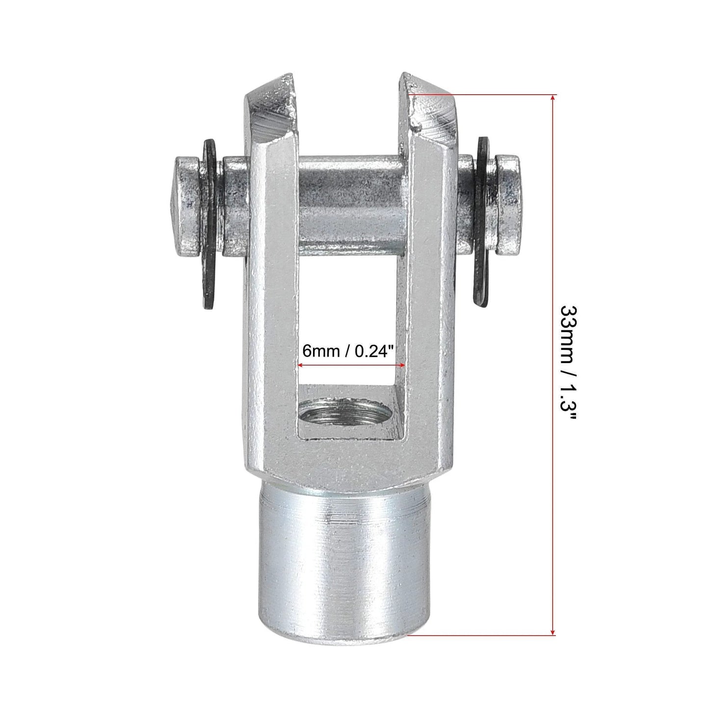 Air Cylinder Rod Clevis End 33mm Length M6x1 Female Thread Y Connector, side view with measurements
