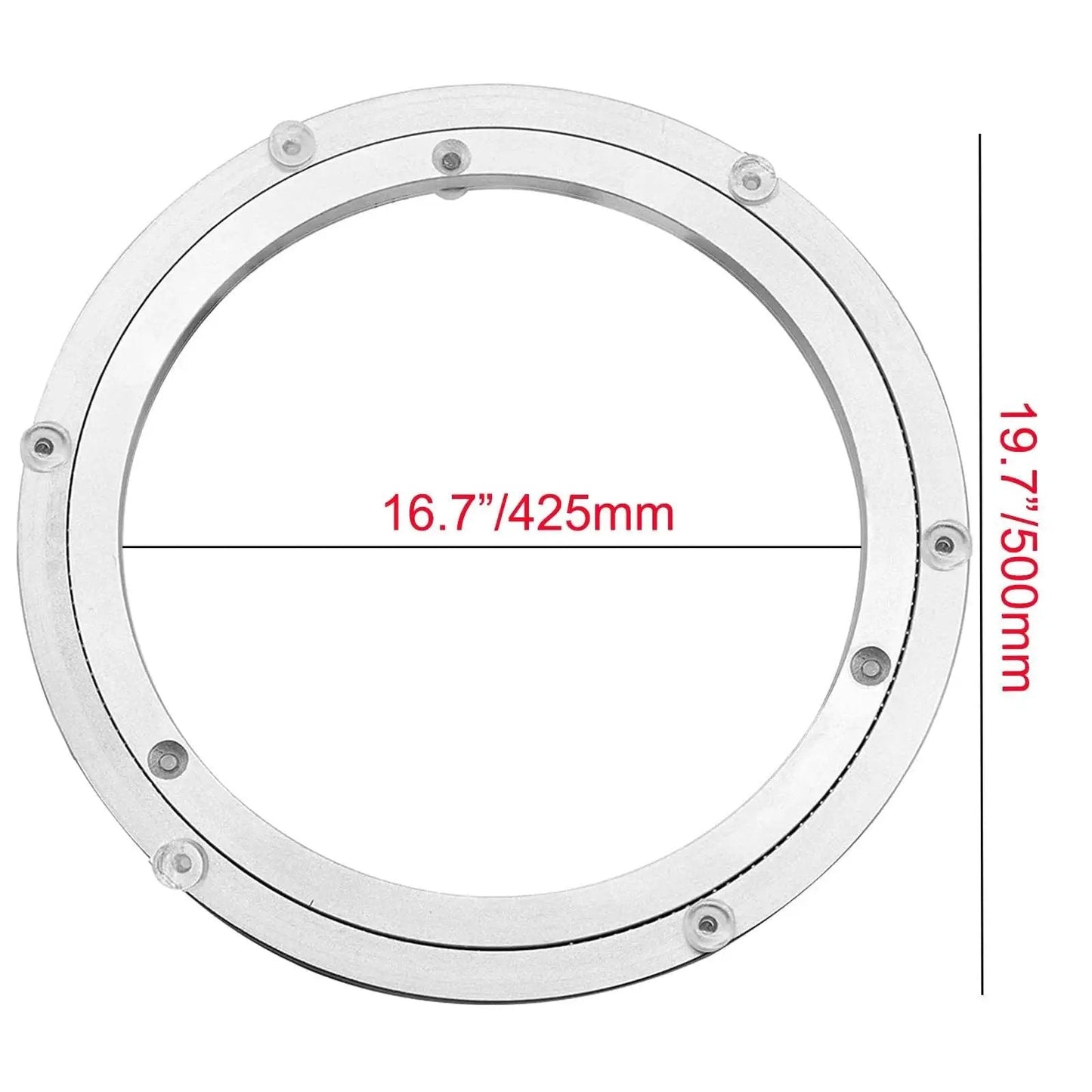 Heavy Duty Turntable Bearing For Lazy Susan Rotating Plate Made From Aluminium Alloy with dimensions in inches and millimeters