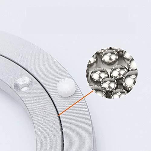 Close-up of 24 Inch Aluminum Heavy Duty Lazy Susan Rotating Turntable Bearing Swivel Plate Hardware for Dining Tables with ball bearings