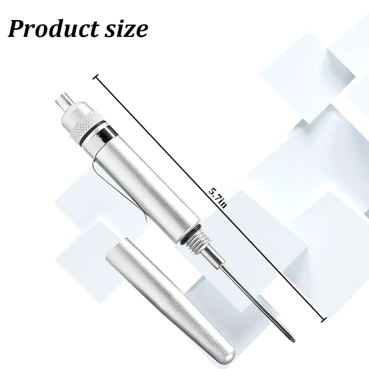 Aluminum Precision Vehicle Oiler Pen With Pinpoint Applicator And Pocket Clip Cover, shown with cap off and product size of 5.7 inches.